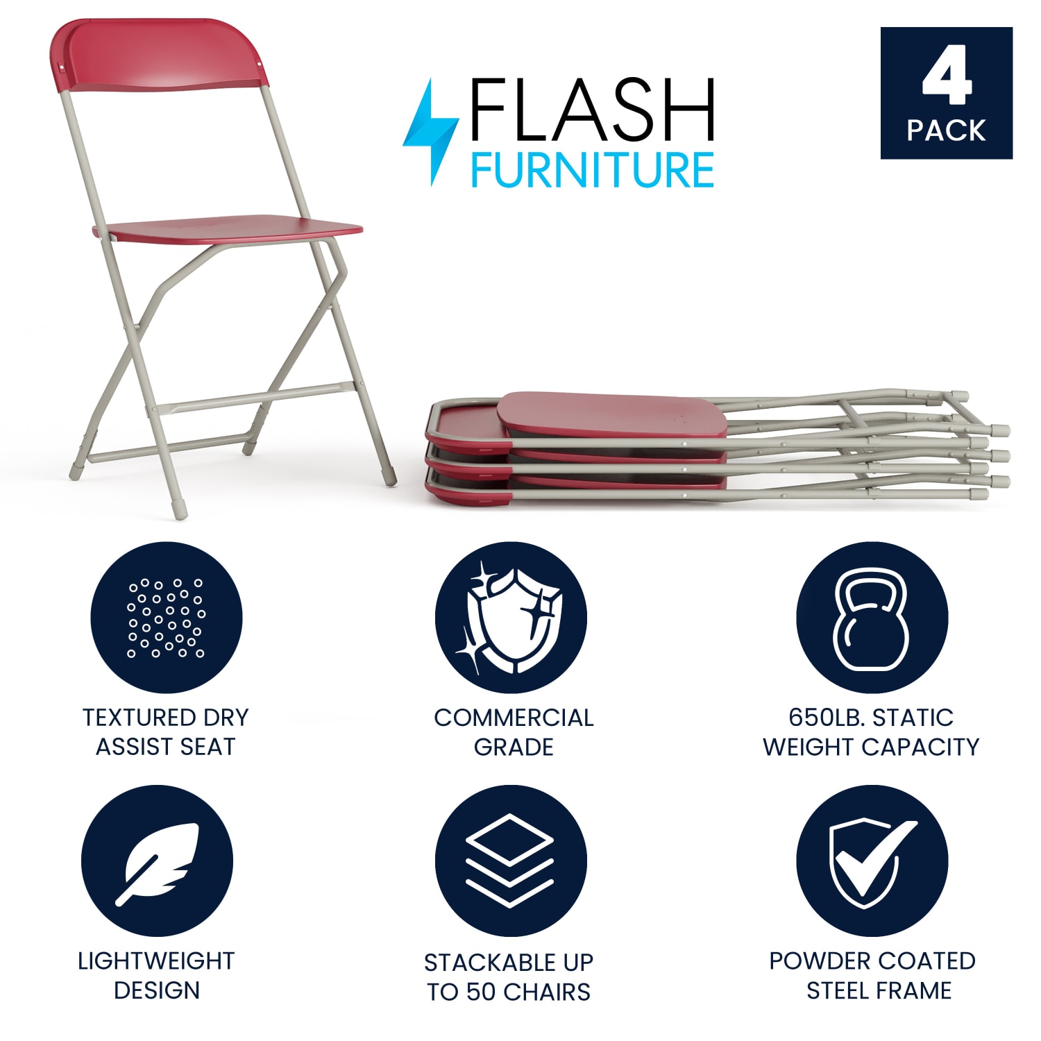 Flash Furniture Hercules Series Folding Chairs RedGray Pack Of 4 Chairs PopularChairscom