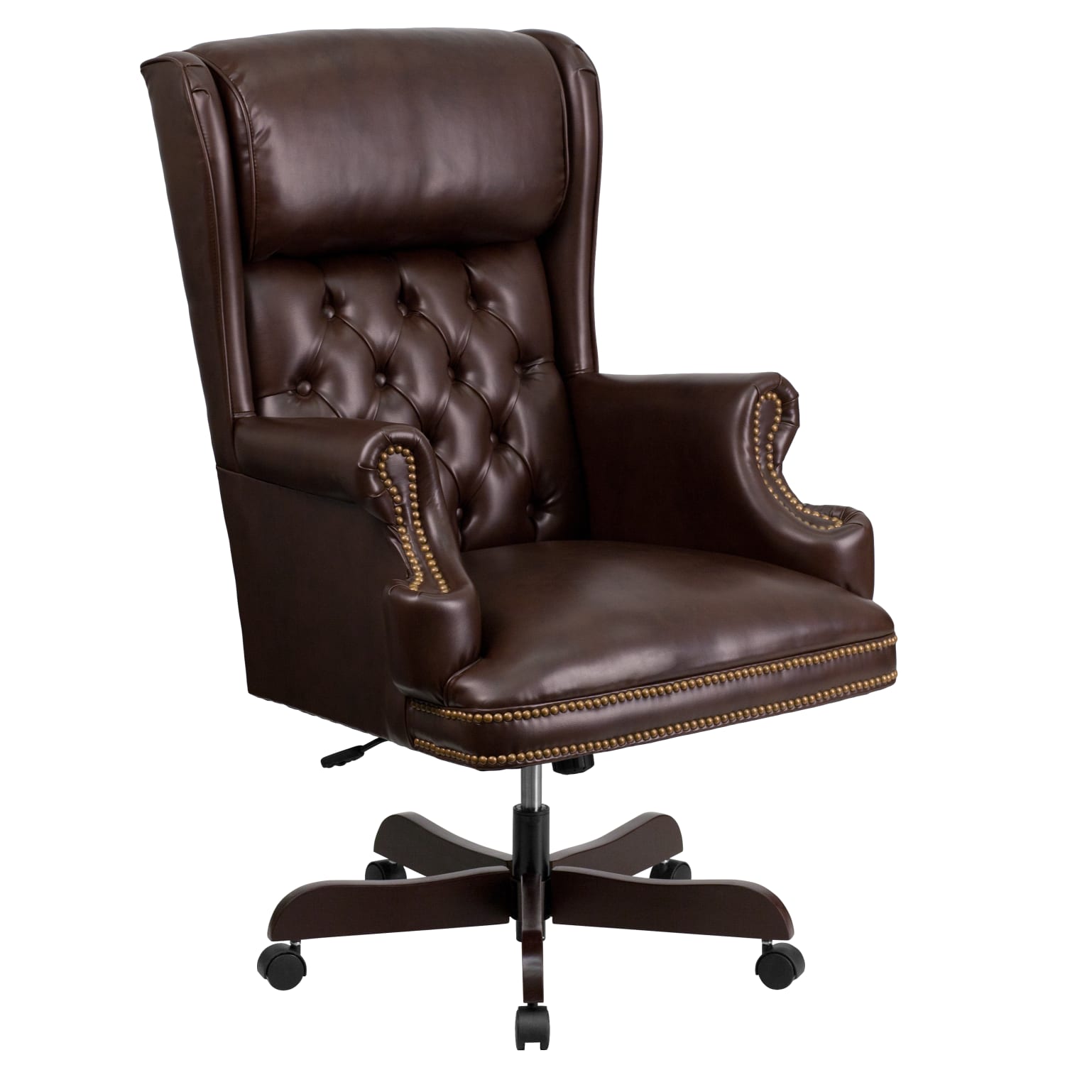Flash Furniture Traditional Tufted Ergonomic LeatherSoft™ Faux Leather HighBack Swivel Chair Brown PopularChairscom Flash Furniture Traditional Tufted Ergonomic LeatherSoft™ Faux Leather High Back Swivel Chair Brown PopularChairscom