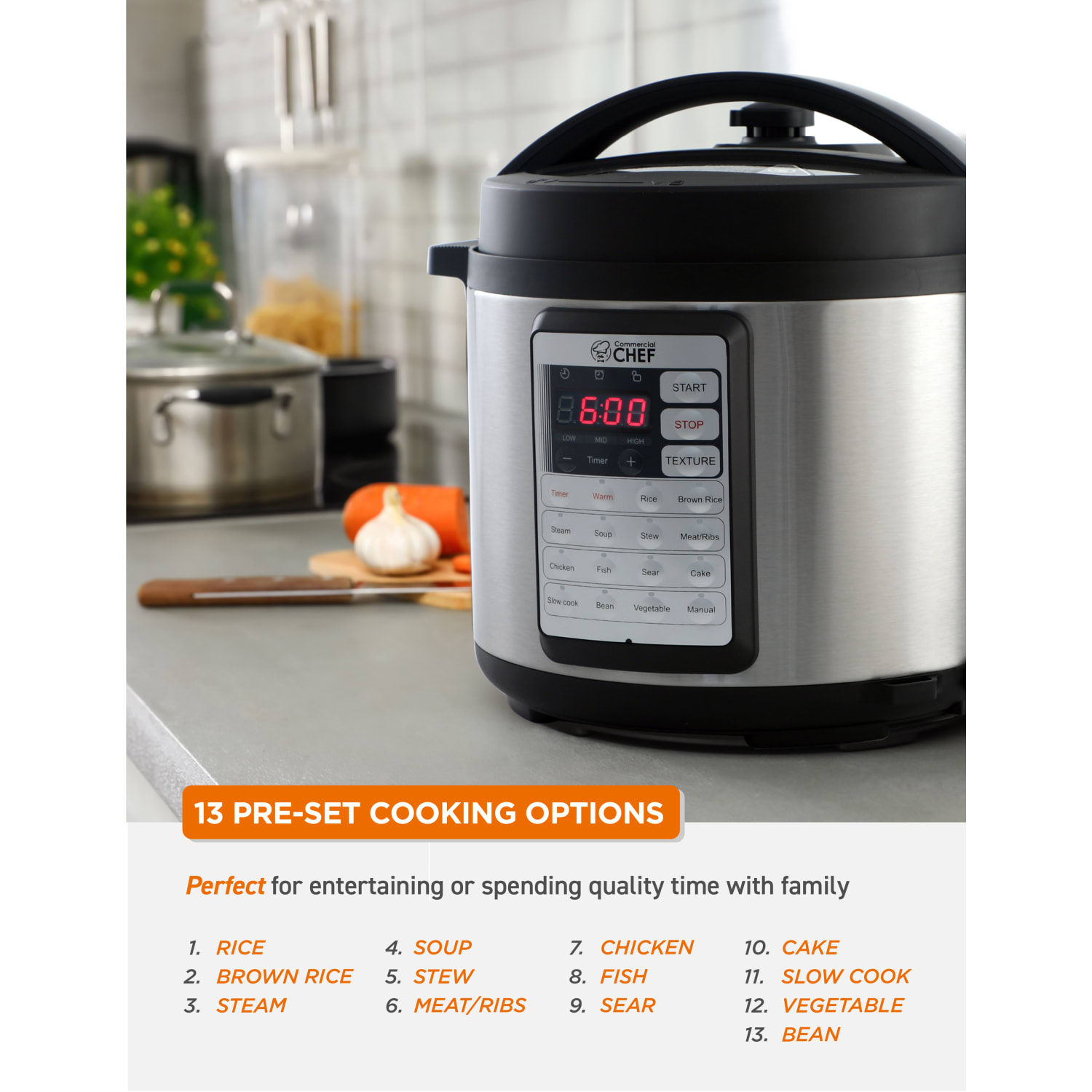 Commercial Chef 13-in-1 Electric Pressure Cooker, 6.3-Quart, Silver - Image 4