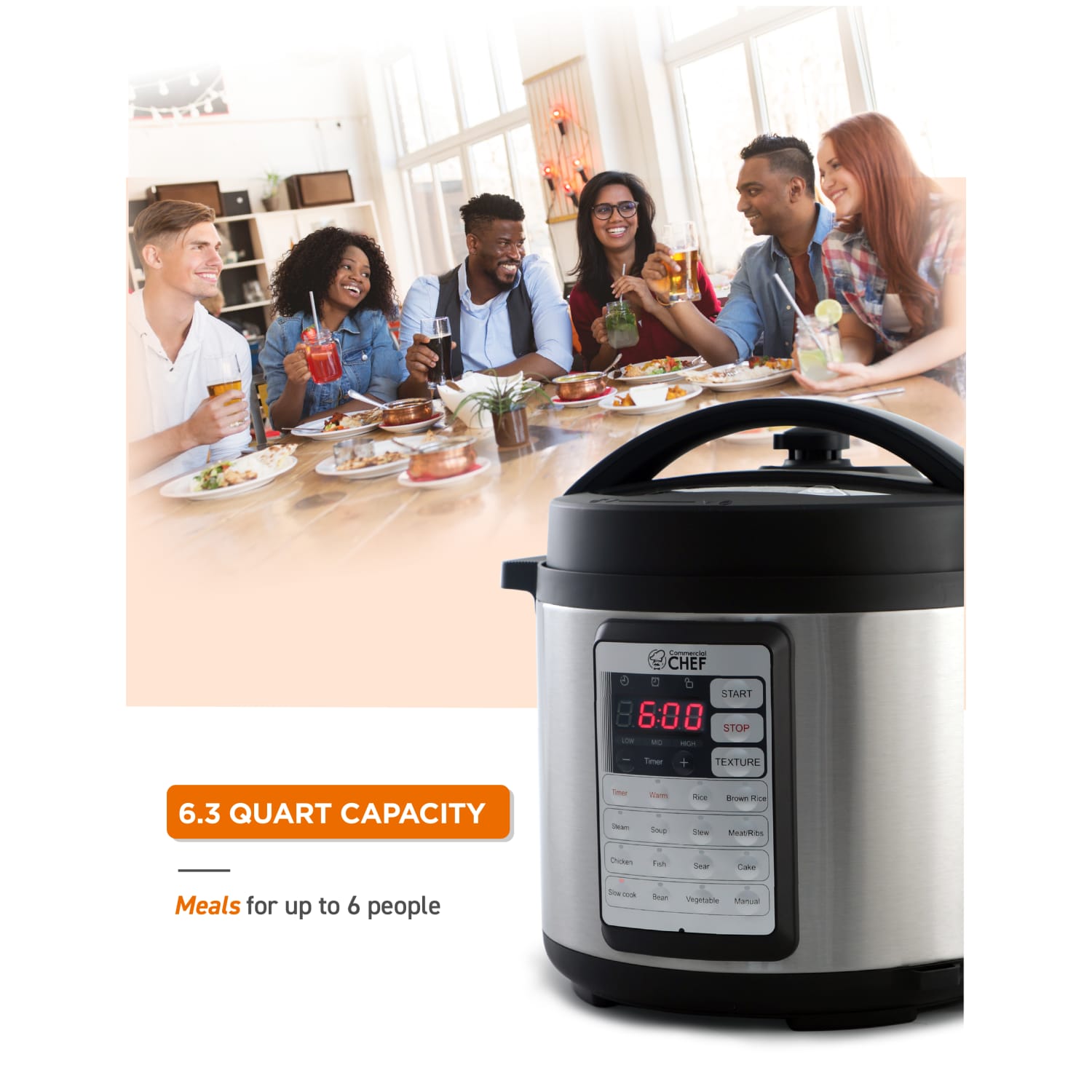 Commercial Chef 13-in-1 Electric Pressure Cooker, 6.3-Quart, Silver - Image 5