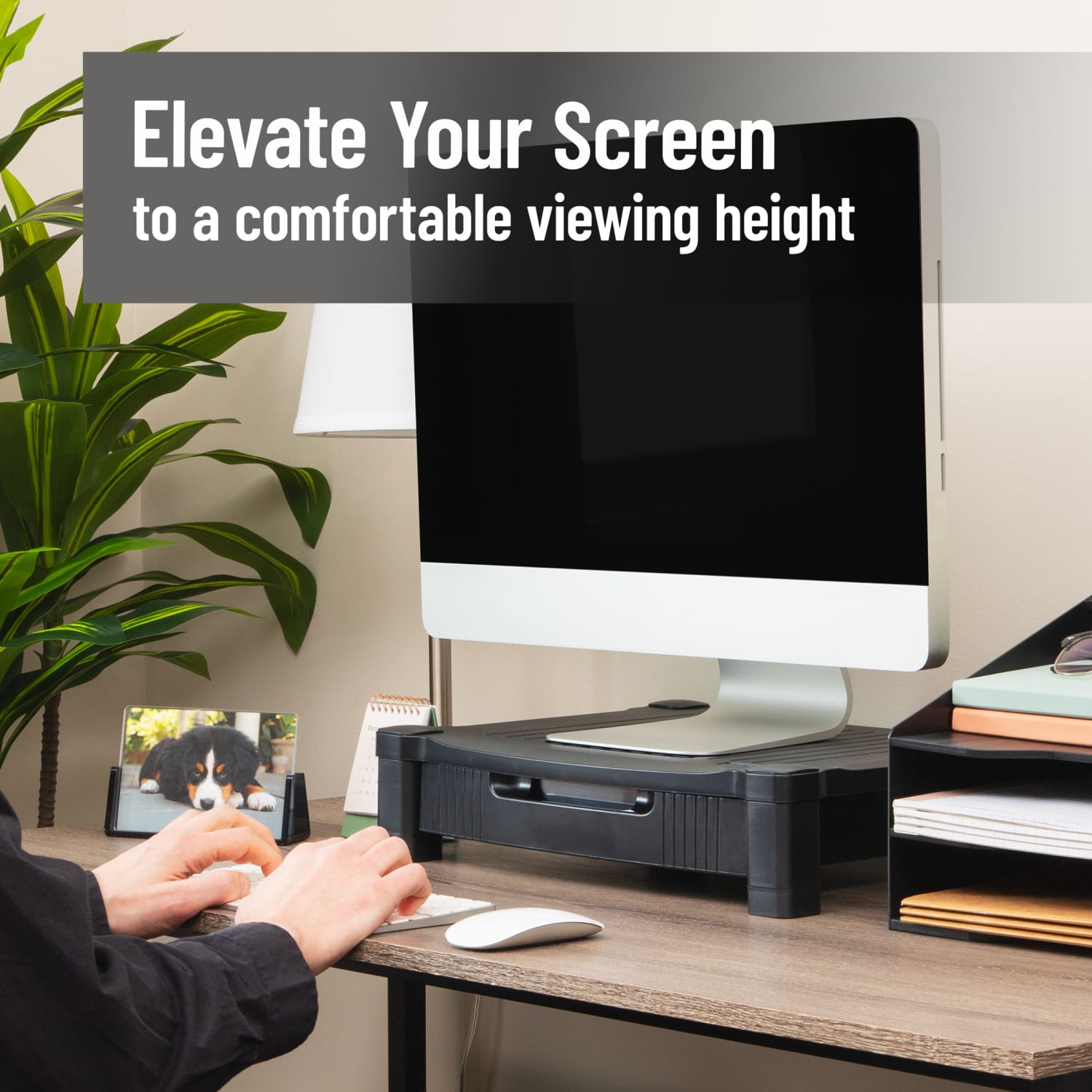 Mind Reader Monitor Stand With Drawer, 4inH x 13-1/4inW x 17-1/4inD, Black - Image 3