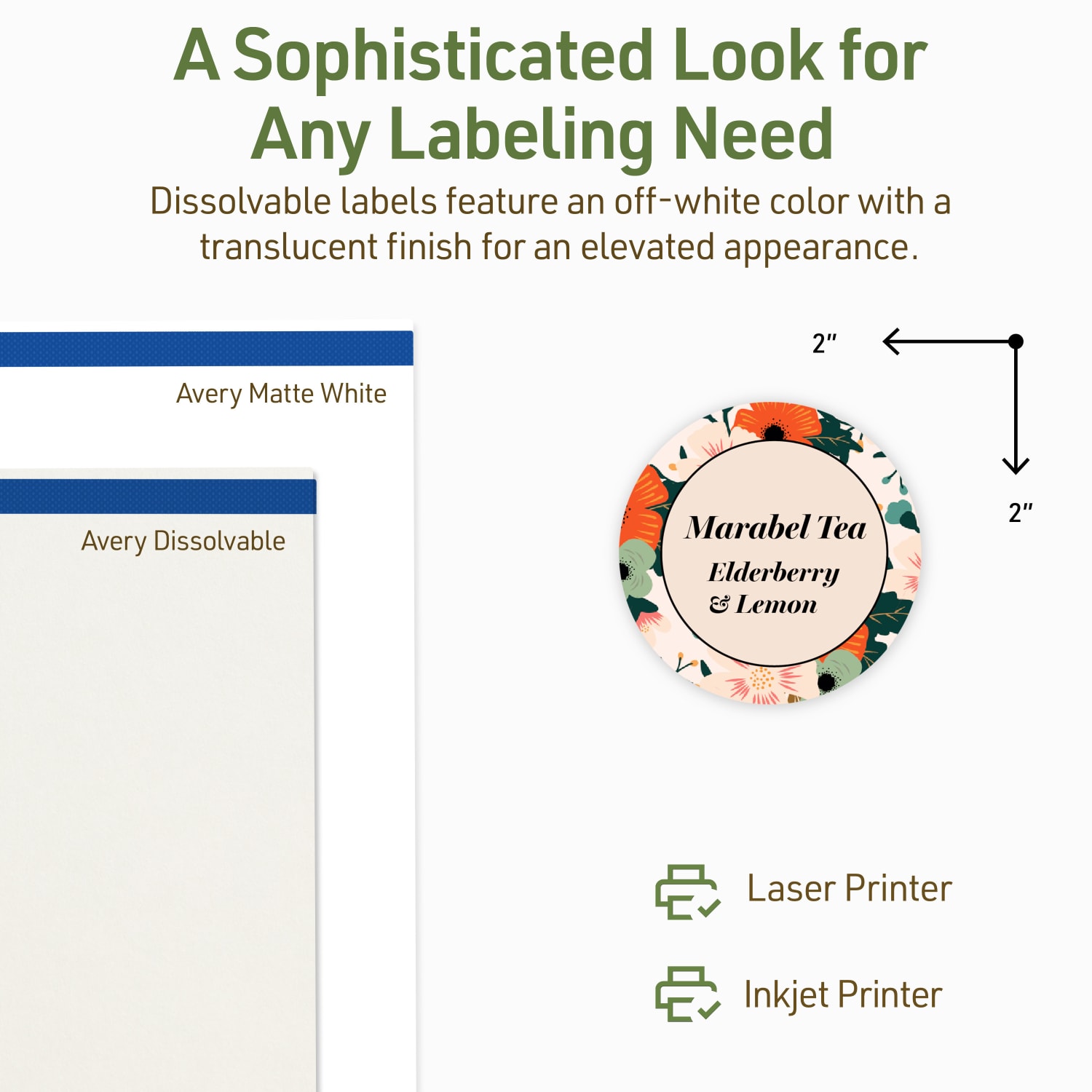 Avery Print-to-the-Edge Dissolvable Labels With Sure Feed Technology, 94501-DWMP25, Round, 2in, Matte Off-White, Pack Of 300 - Image 5