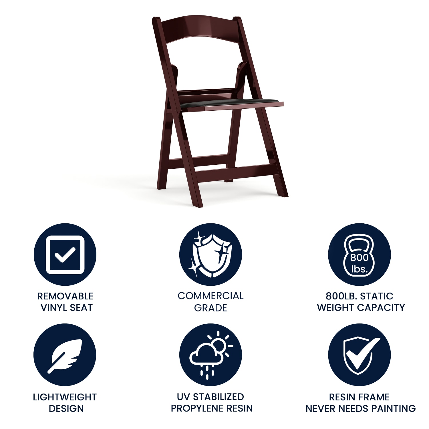 Flash Furniture Hercules Folding Chair - Resin– 8 Pack 800LB Weight Capacity Event Chair, Red Mahogany - Image 3
