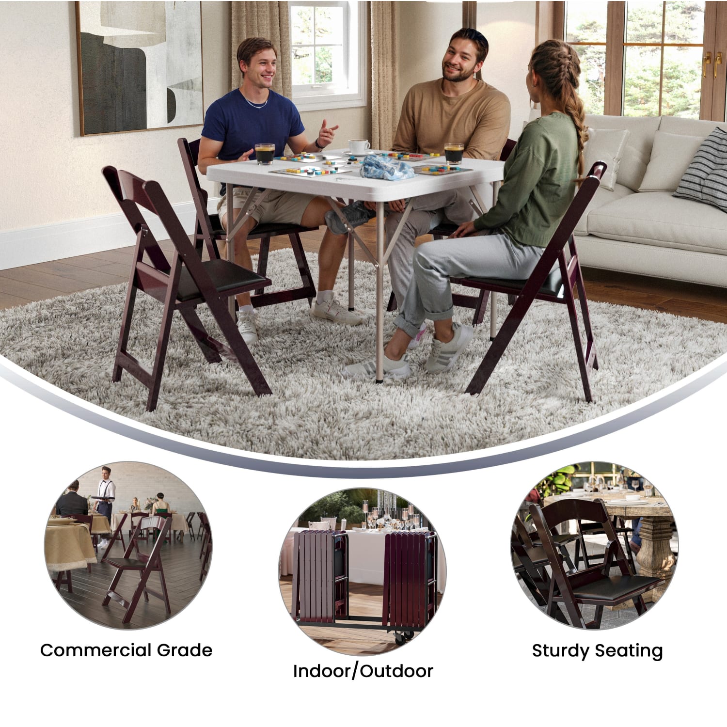 Flash Furniture Hercules Folding Chair - Resin– 8 Pack 800LB Weight Capacity Event Chair, Red Mahogany - Image 6