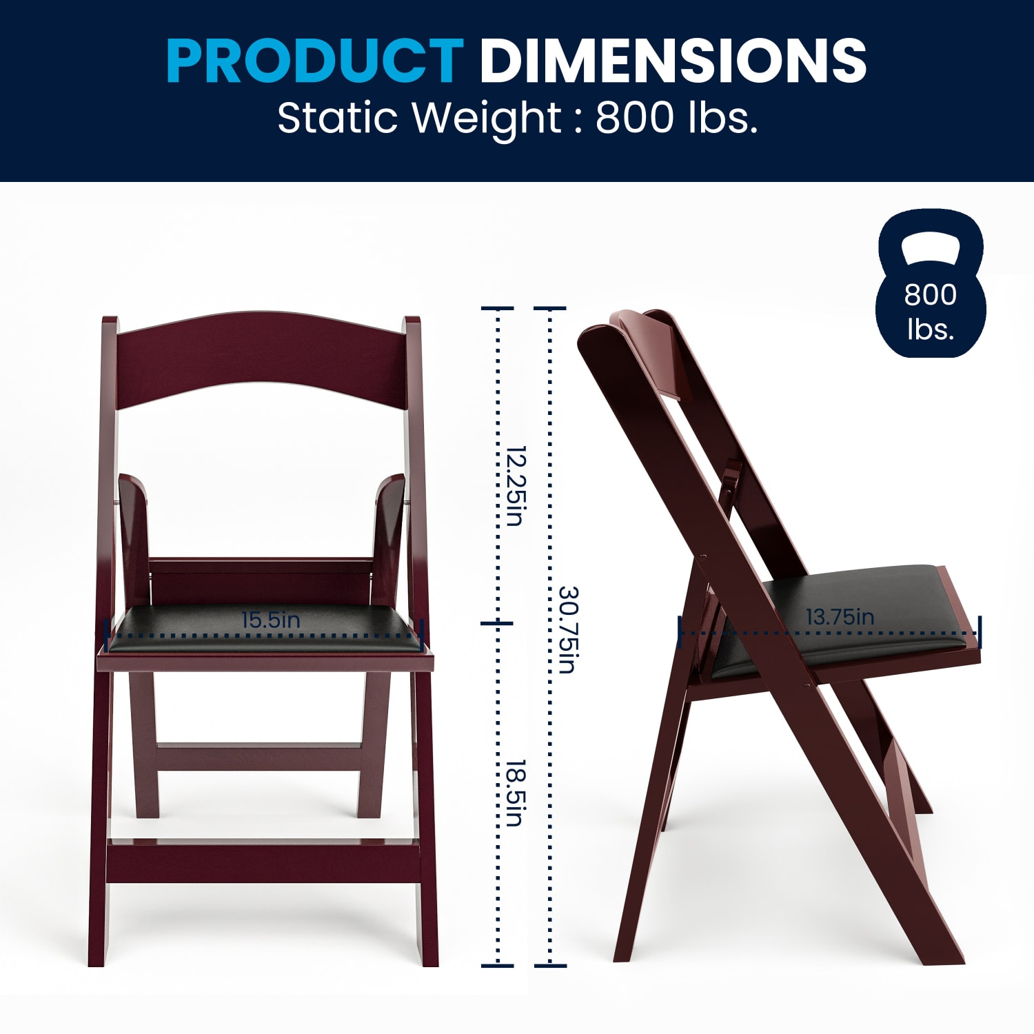 Flash Furniture Hercules Folding Chair - Resin– 8 Pack 800LB Weight Capacity Event Chair, Red Mahogany - Image 13
