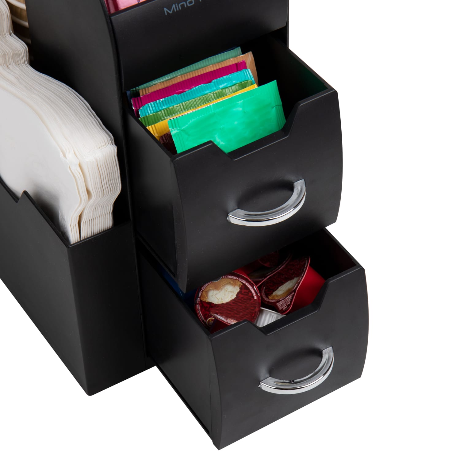 Mind Reader 11-Compartment Coffee Cup and Condiment Organizer with 2 Drawers, 11-3/20inH x 11-1/4inW x 5-7/20inL, Black - Image 5
