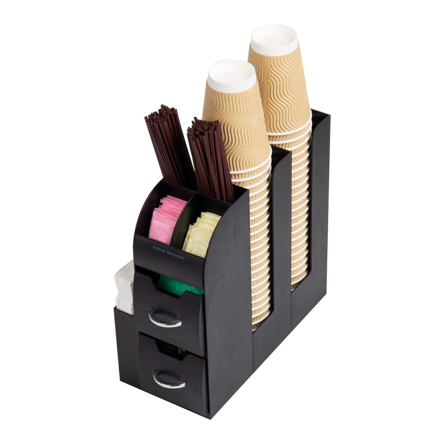 Mind Reader 11-Compartment Coffee Cup and Condiment Organizer with 2 Drawers, 11-3/20inH x 11-1/4inW x 5-7/20inL, Black - Image 6