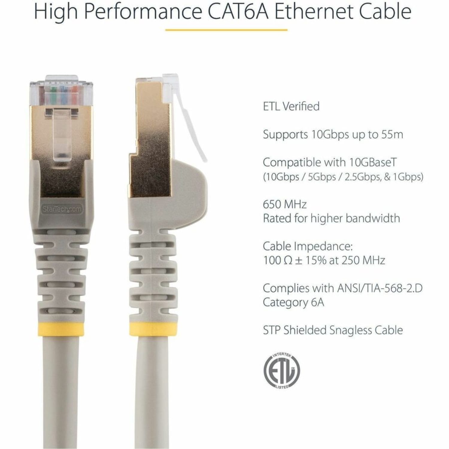 StarTech.com 8ft Gray Cat6a Shielded Patch Cable - Snagless RJ45 Ethernet Cord - First End: 1x RJ-45 Male Network - C6ASPAT8GR - Image 3
