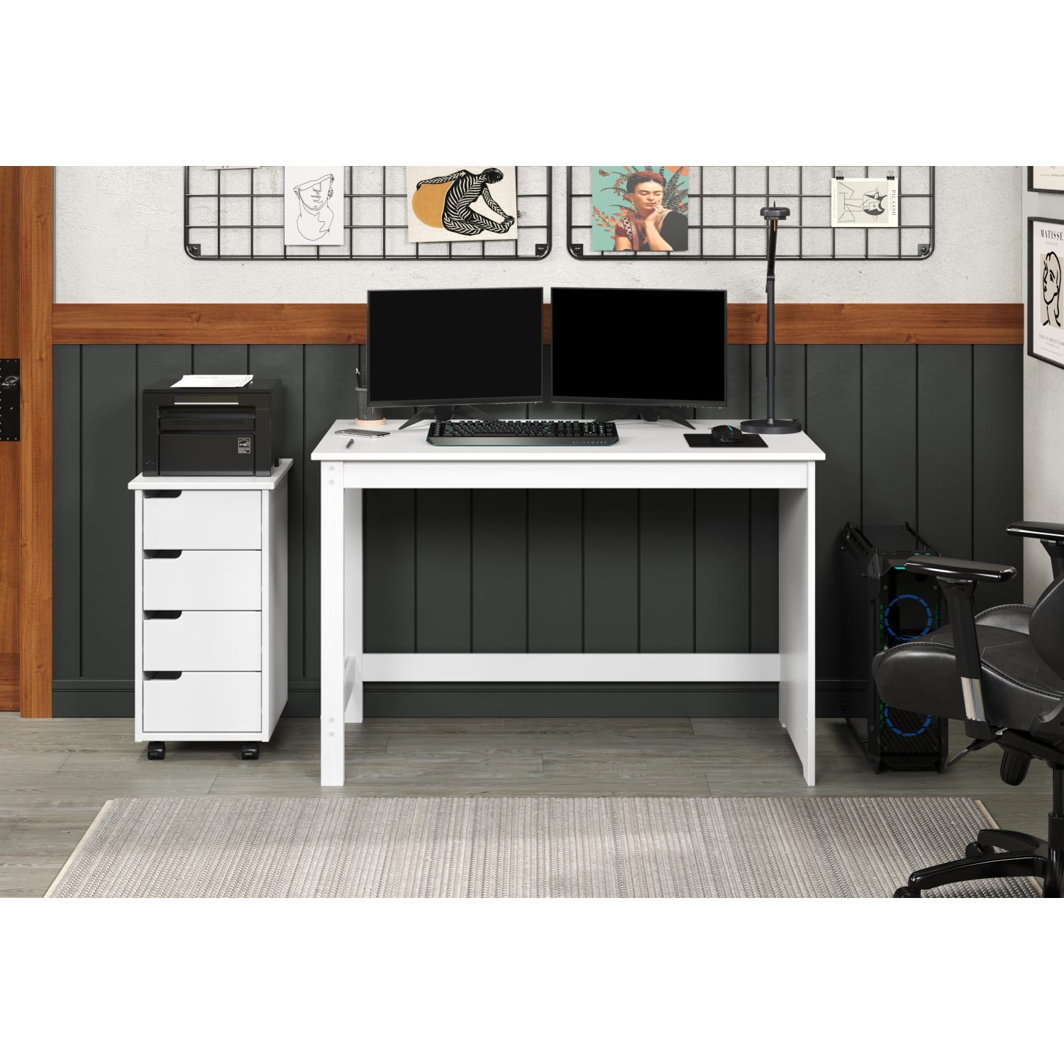 Trendfurn Pristine Office Set, Desk And 4-Drawer Mobile Cart, White, Set Of 2 - Image 4