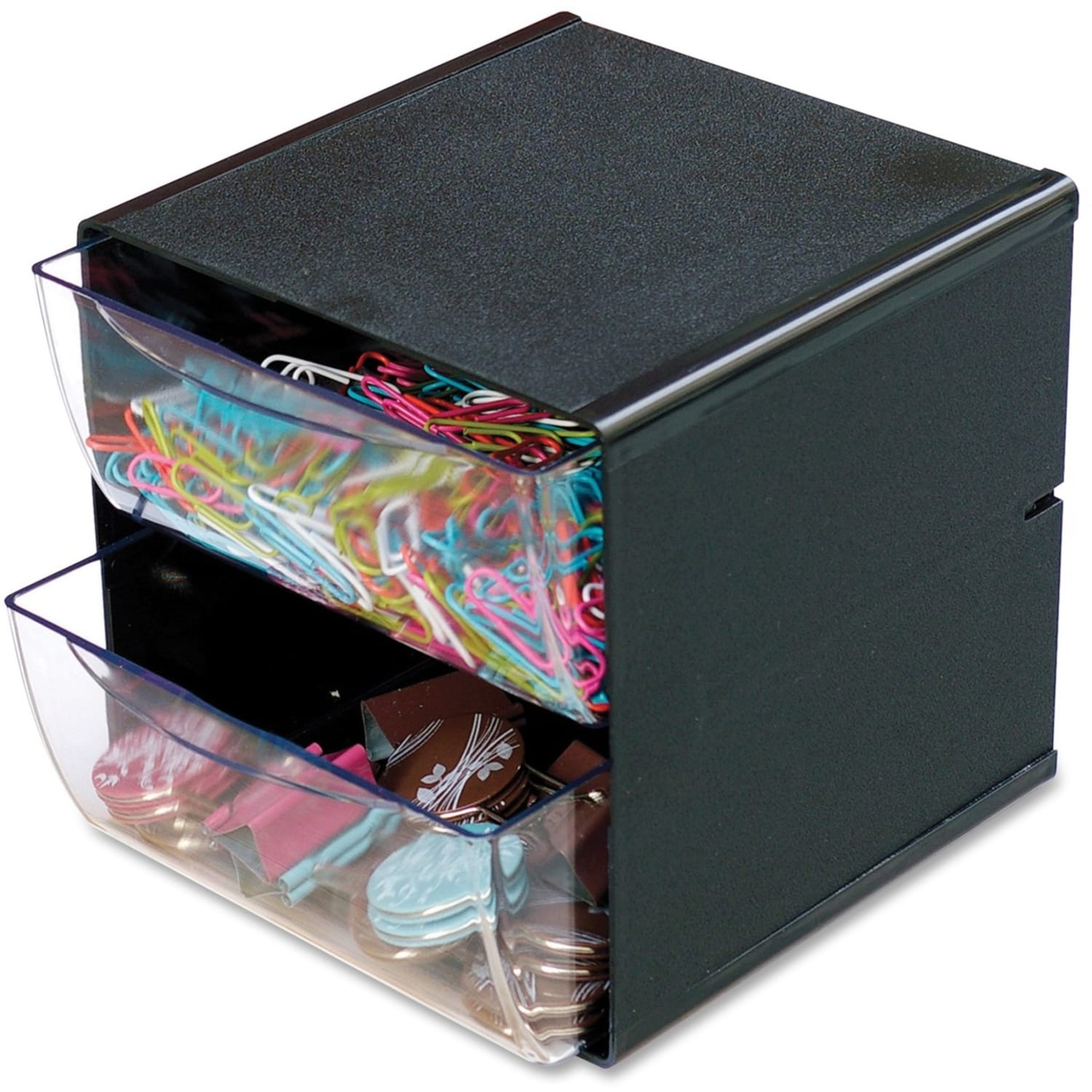 Deflecto Stackable Cube With 2 Drawers, 6inH x 6inW x 6inD, Black - Image 3