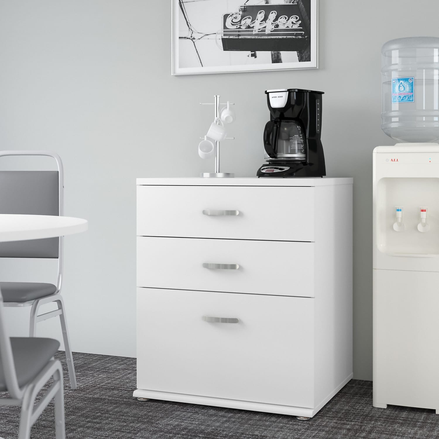 Bush Business Furniture Universal Floor Storage Cabinet With Drawers, White, Standard Delivery - Image 3