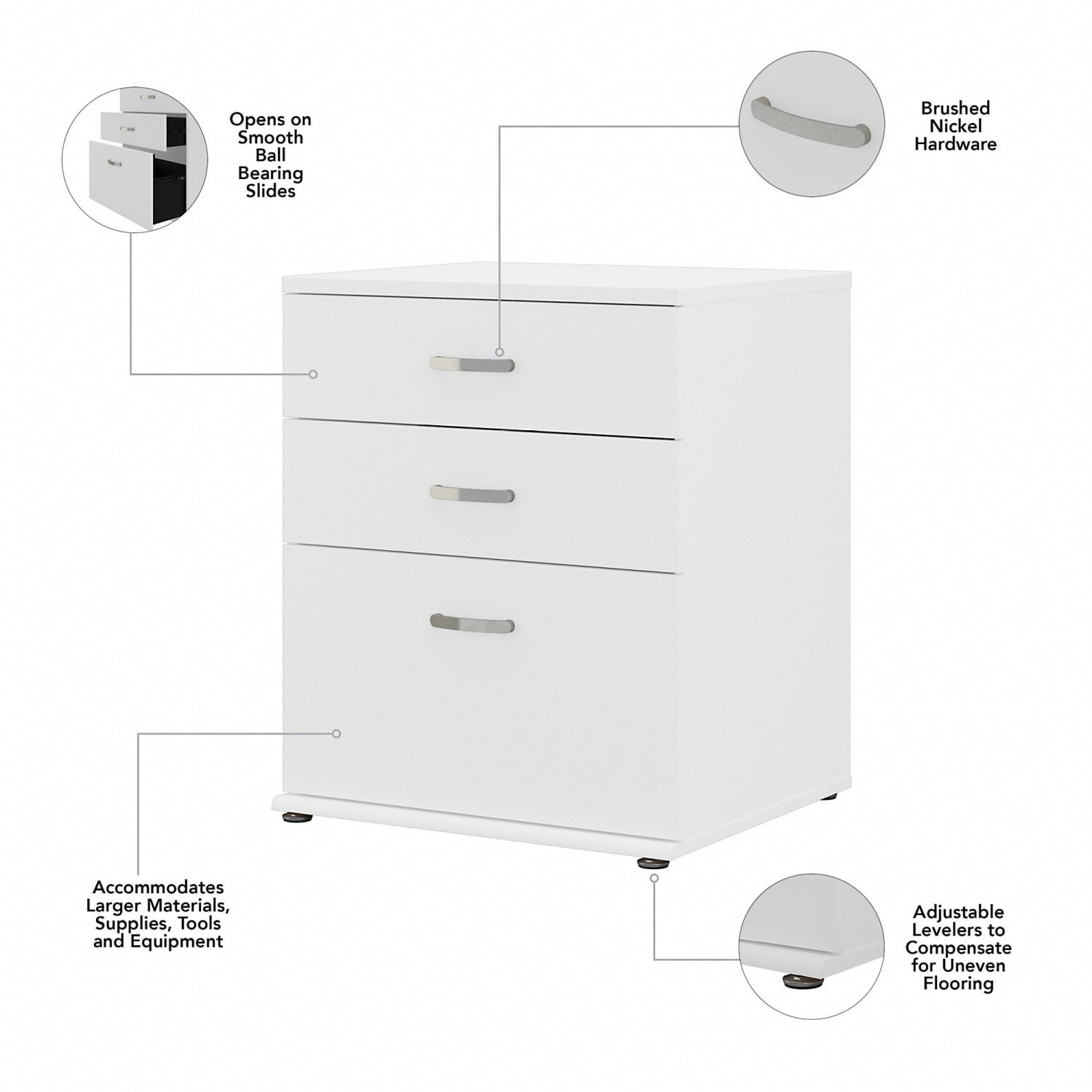Bush Business Furniture Universal Floor Storage Cabinet With Drawers, White, Standard Delivery - Image 4
