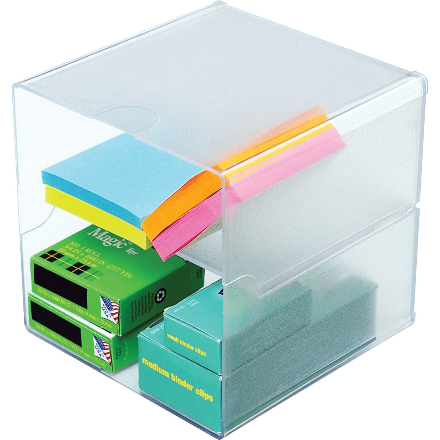 Deflecto Stackable Cube With 2 Shelves, 6inH x 6inW x 6inD, Clear - Image 3
