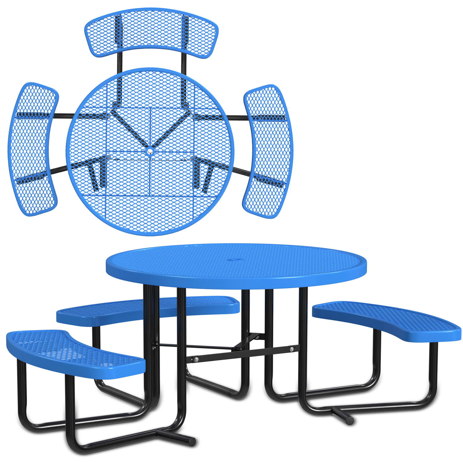 Leisure Craft Round ADA Outdoor Picnic Table, 29-1/4inH x 63-1/2inW x 81inD, Black/Blue