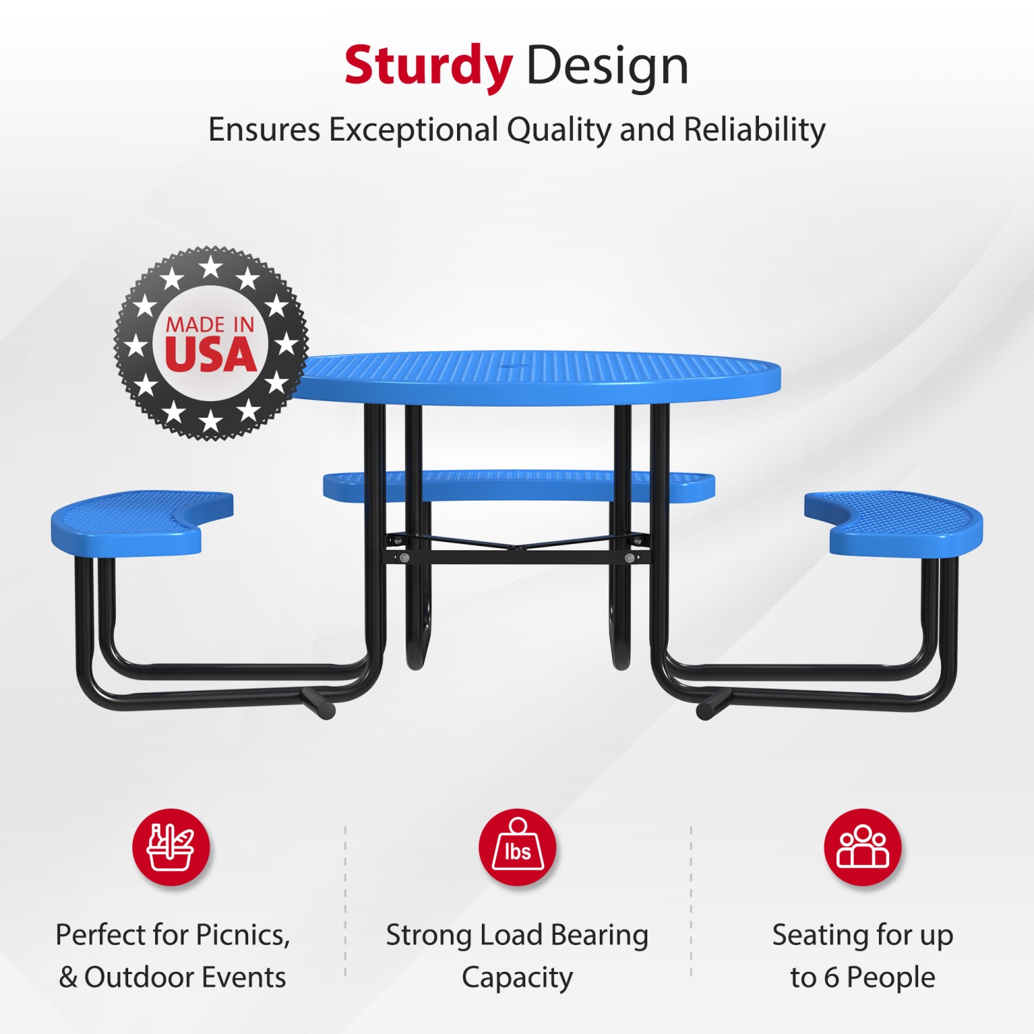 Leisure Craft Round ADA Outdoor Picnic Table, 29-1/4inH x 63-1/2inW x 81inD, Black/Blue - Image 3