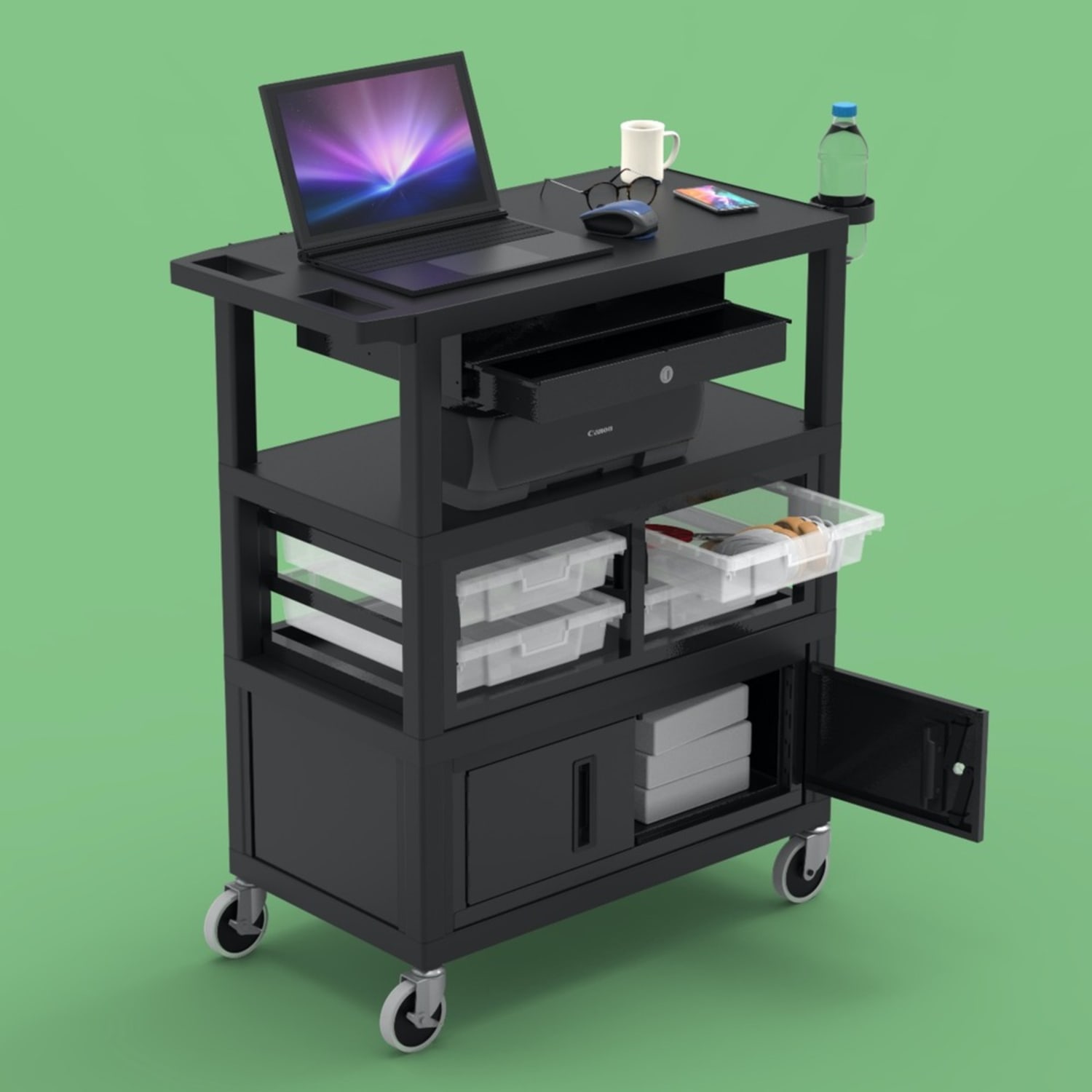 Luxor Deluxe Teacher Cart, 35-5/8inH x 35-5/8inW x 18-1/4inD, Black - Image 6