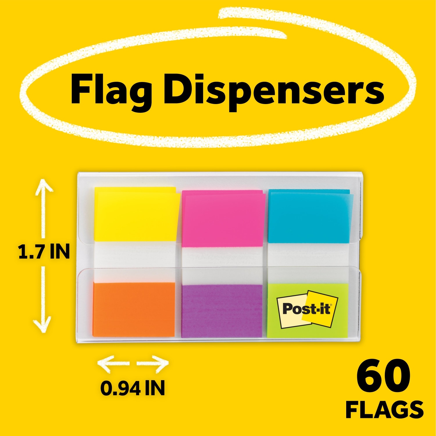 Post-it Flags, 1in x 1 7/10in, Assorted Electric Glow Colors, Pack Of 60 Flags - Image 3