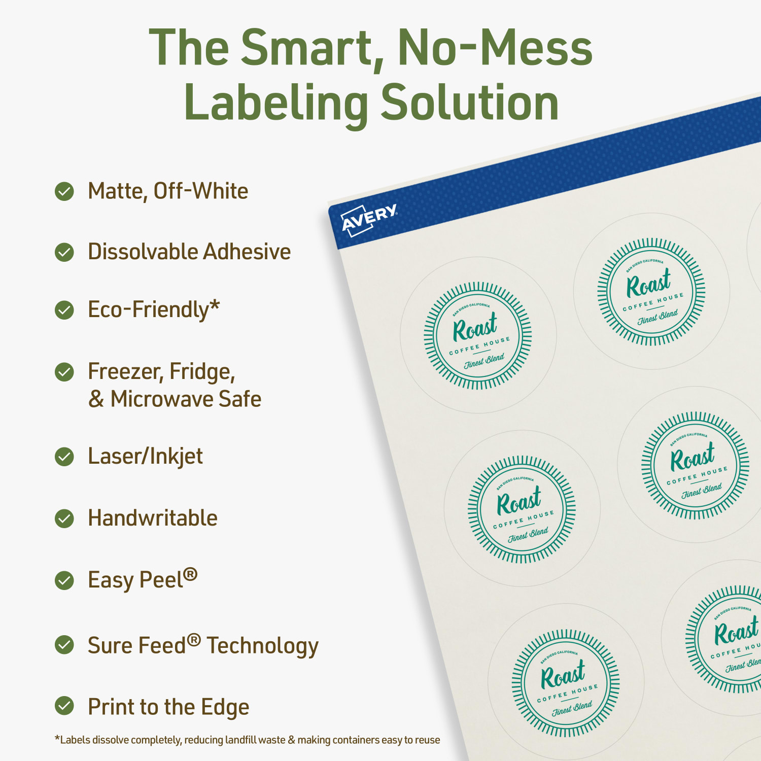 Avery Print-to-the-Edge Dissolvable Labels With Sure Feed Technology, 94509-DWMP10, Round, 1-3/4in, Matte Off-White, Pack Of 200 - Image 3