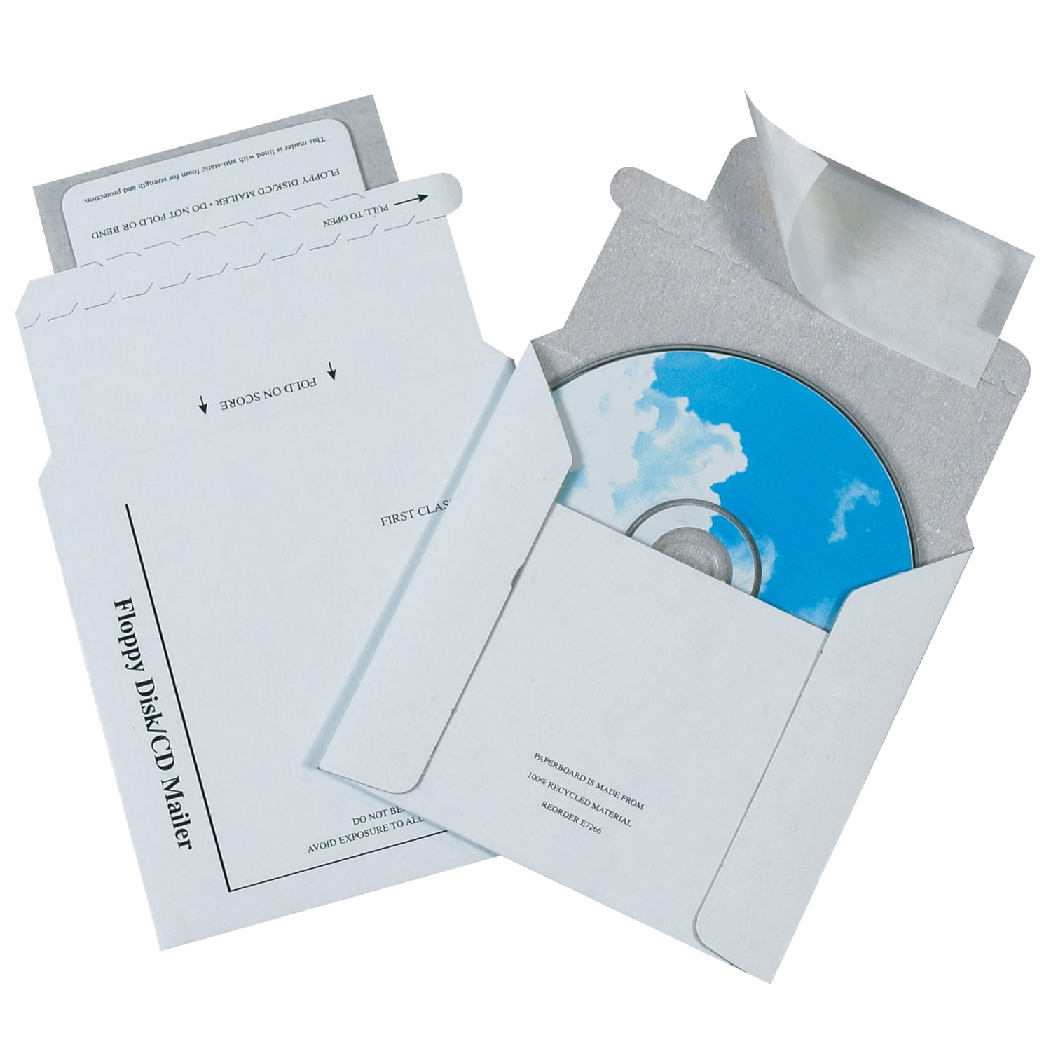 Partners Brand Foam Padded CD Mailers, 5in x 5in, White, Pack Of 100