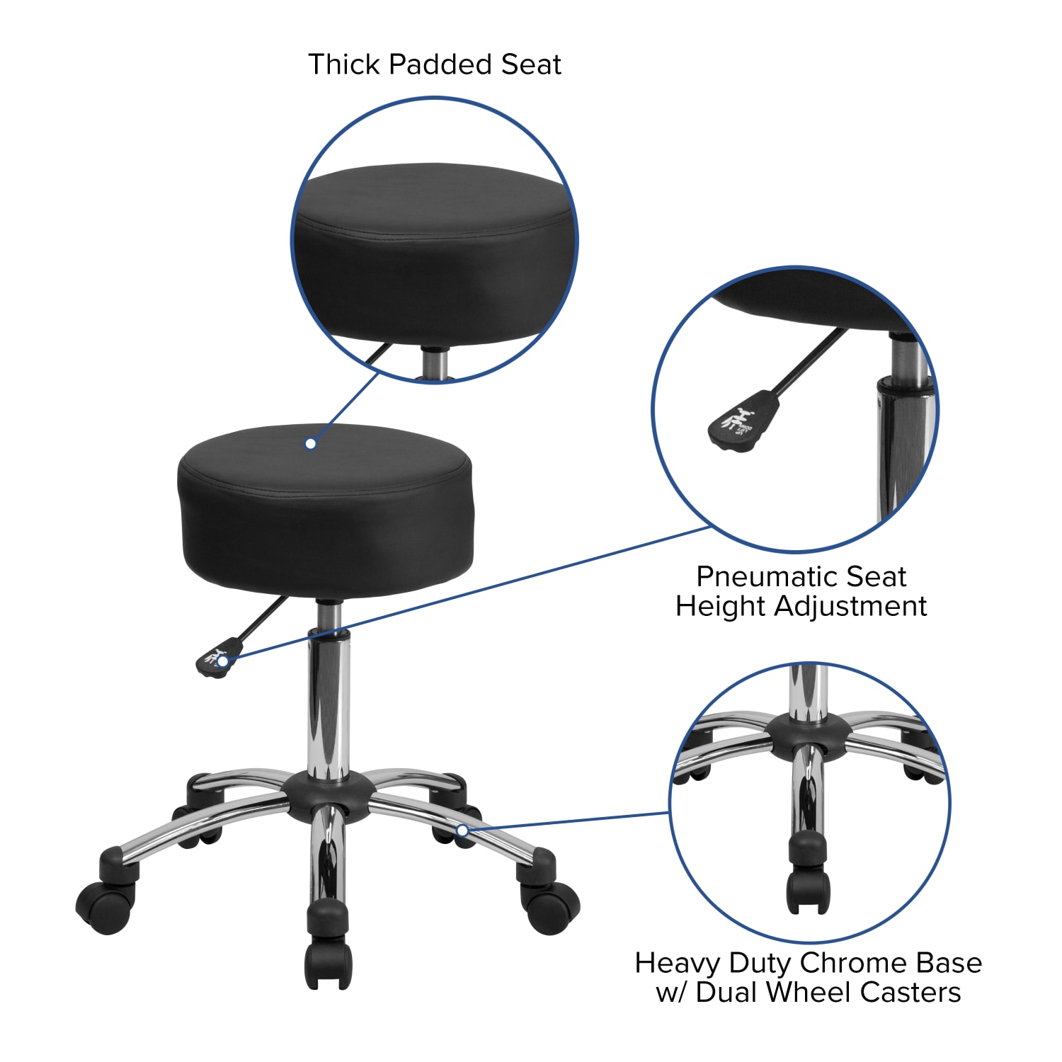 Flash Furniture Medical Ergonomic Stool, Black/Silver - Image 6