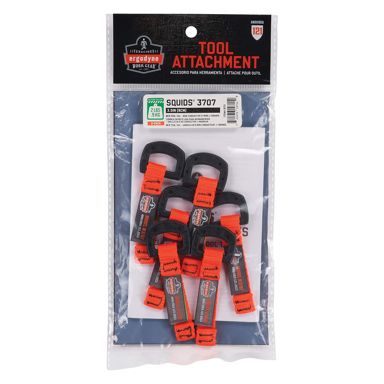 Ergodyne 3707 Web Tool Tethers, 3-1/2in, Orange, Pack Of 6 Tethers