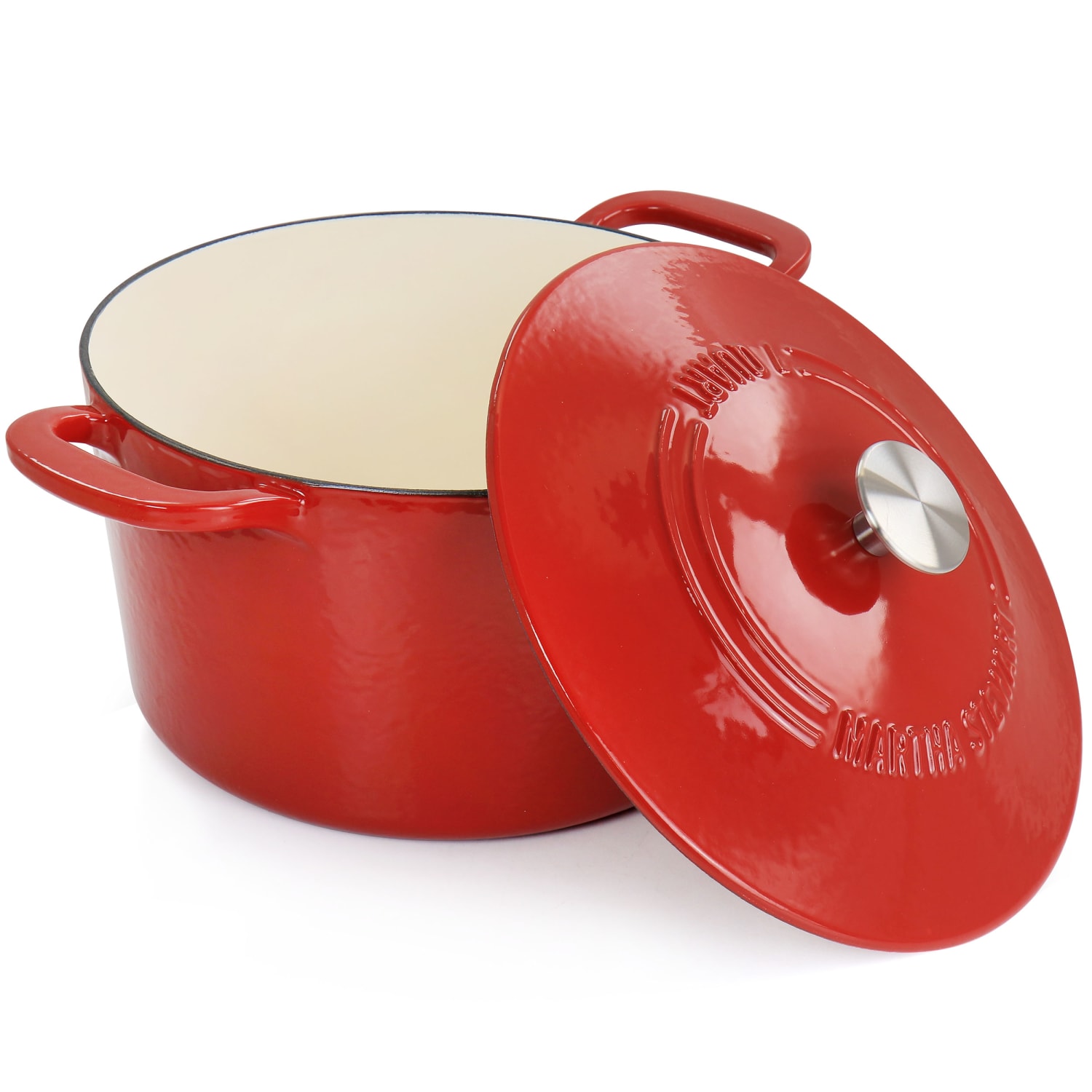 Martha Stewart Enameled Cast Iron Embossed Dutch Oven With Lid, 7 Qt, Red - Image 6