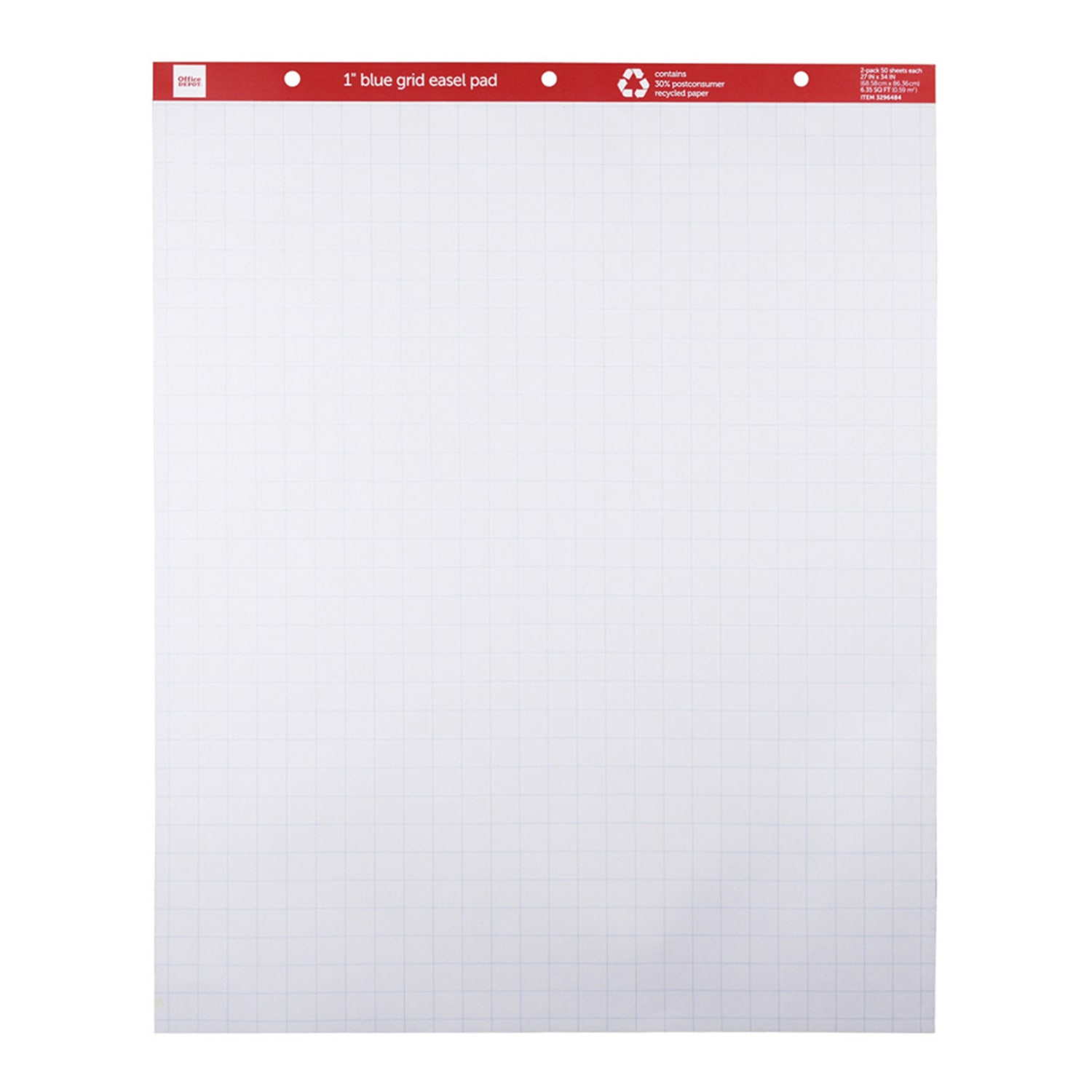 Office Depot Brand Easel Pads, 27in x 34in, 1in Blue Grid, 50 Sheets, 30% Recycled, Pack Of 2 - Image 3