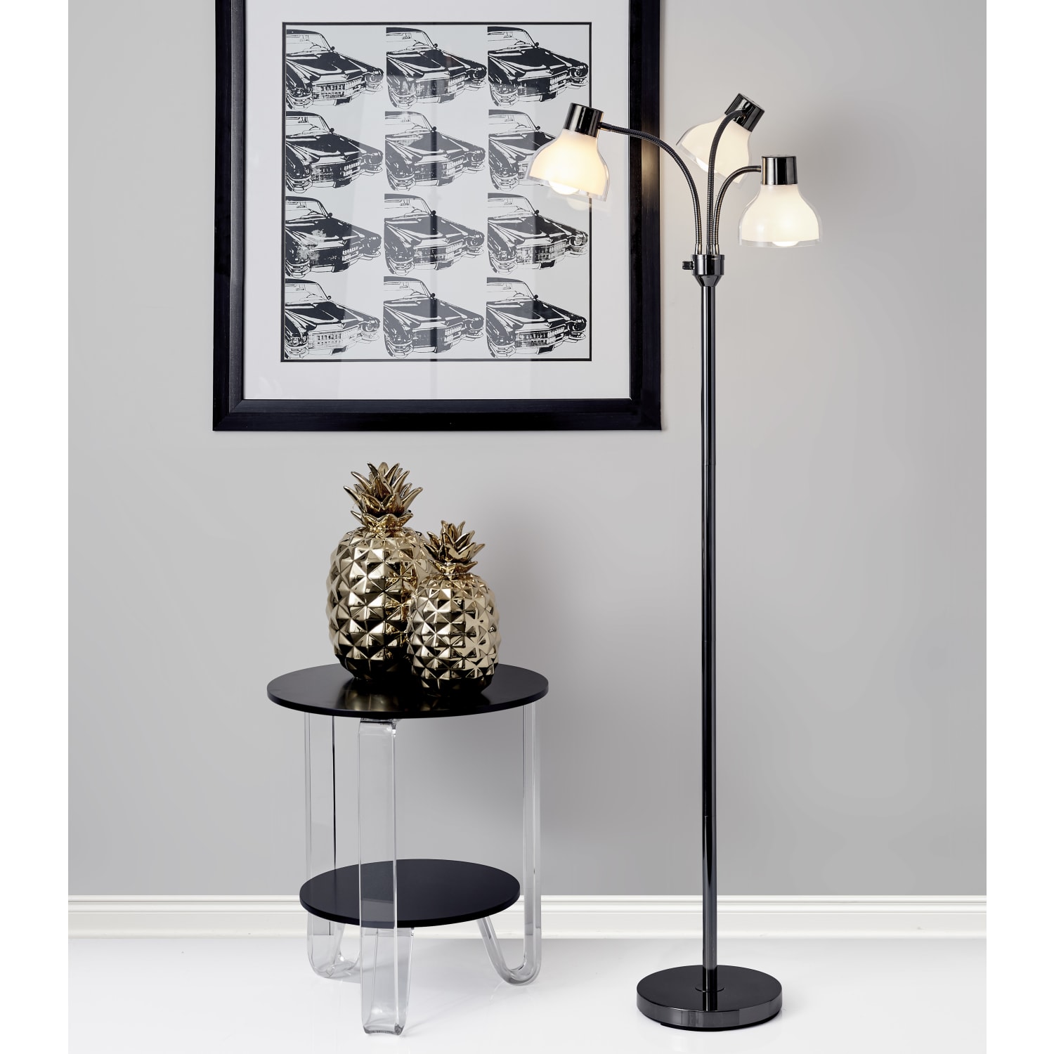 Adesso Presley 3-Arm Floor Lamp, 69inH, Clear Shade/Polished Nickel Base - Image 4
