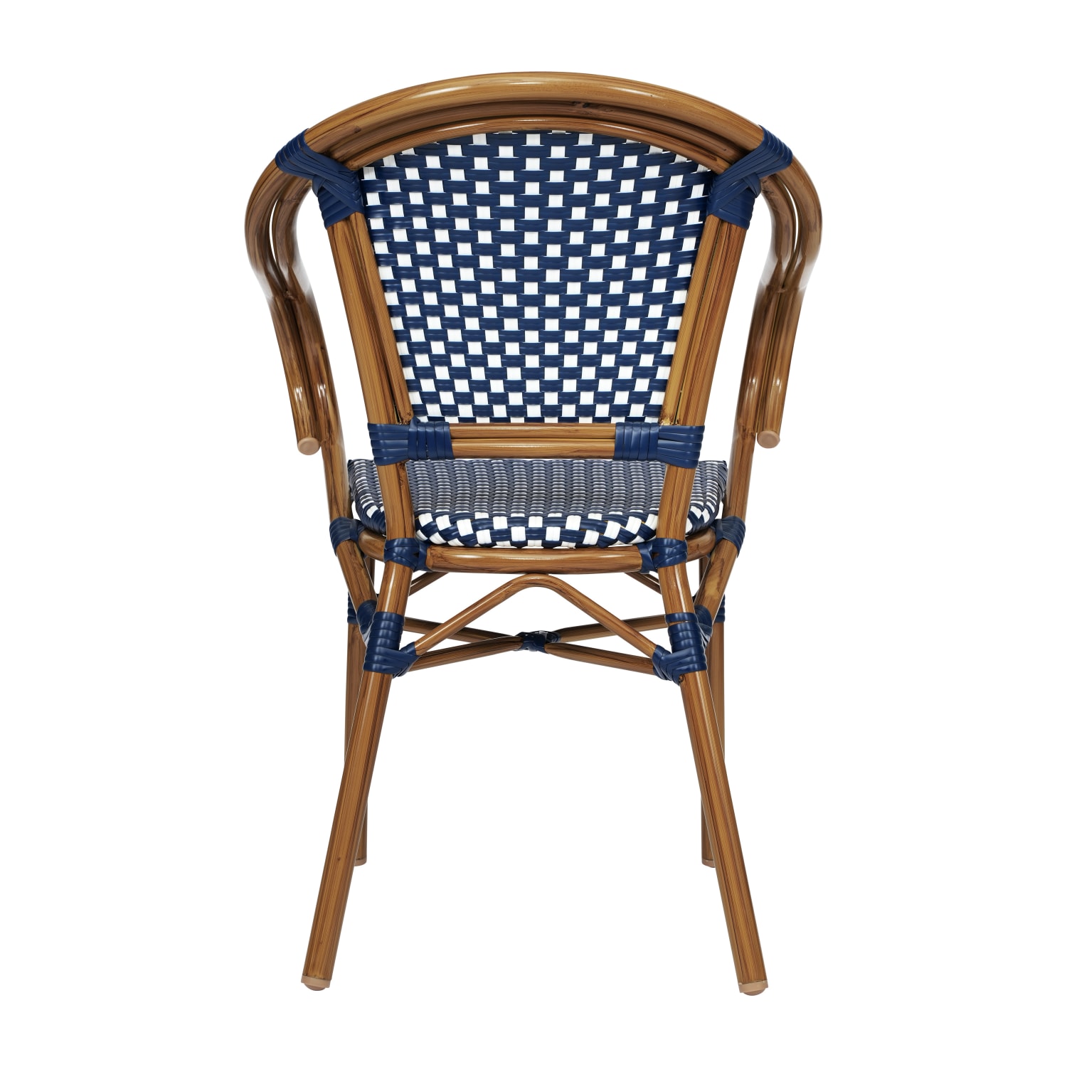 Flash Furniture 2 Pack Bordeaux Indoor/Outdoor Commercial Bistro Stacking Chair with Arms, Navy & White/Natural Frame -2SDAS642142NVWN - Image 9