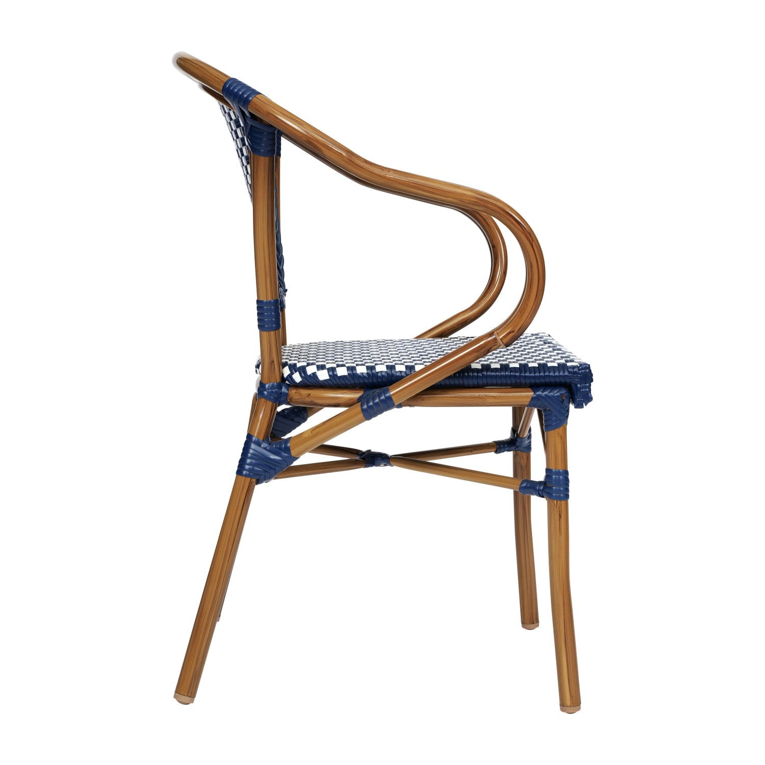Flash Furniture 2 Pack Bordeaux Indoor/Outdoor Commercial Bistro Stacking Chair with Arms, Navy & White/Natural Frame -2SDAS642142NVWN - Image 10