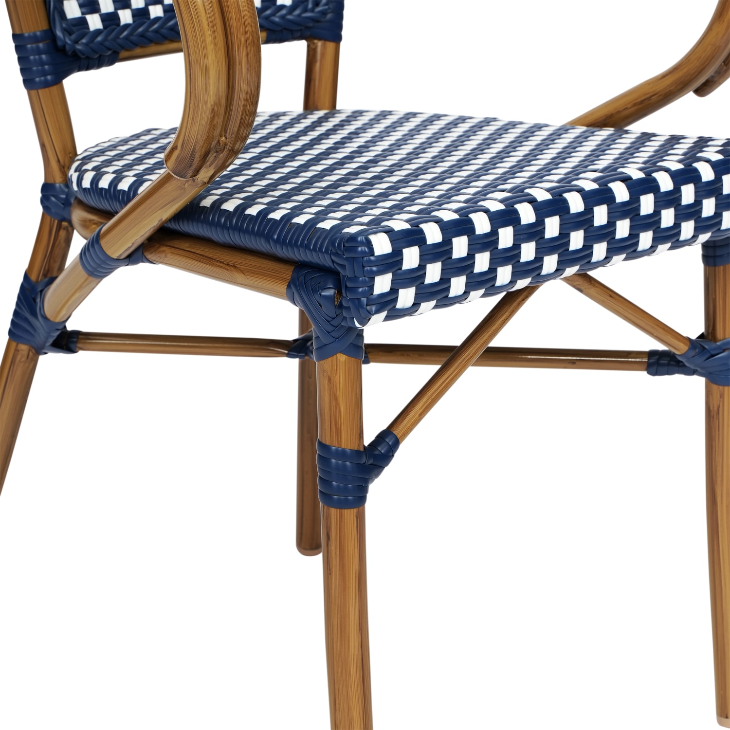 Flash Furniture 2 Pack Bordeaux Indoor/Outdoor Commercial Bistro Stacking Chair with Arms, Navy & White/Natural Frame -2SDAS642142NVWN - Image 12