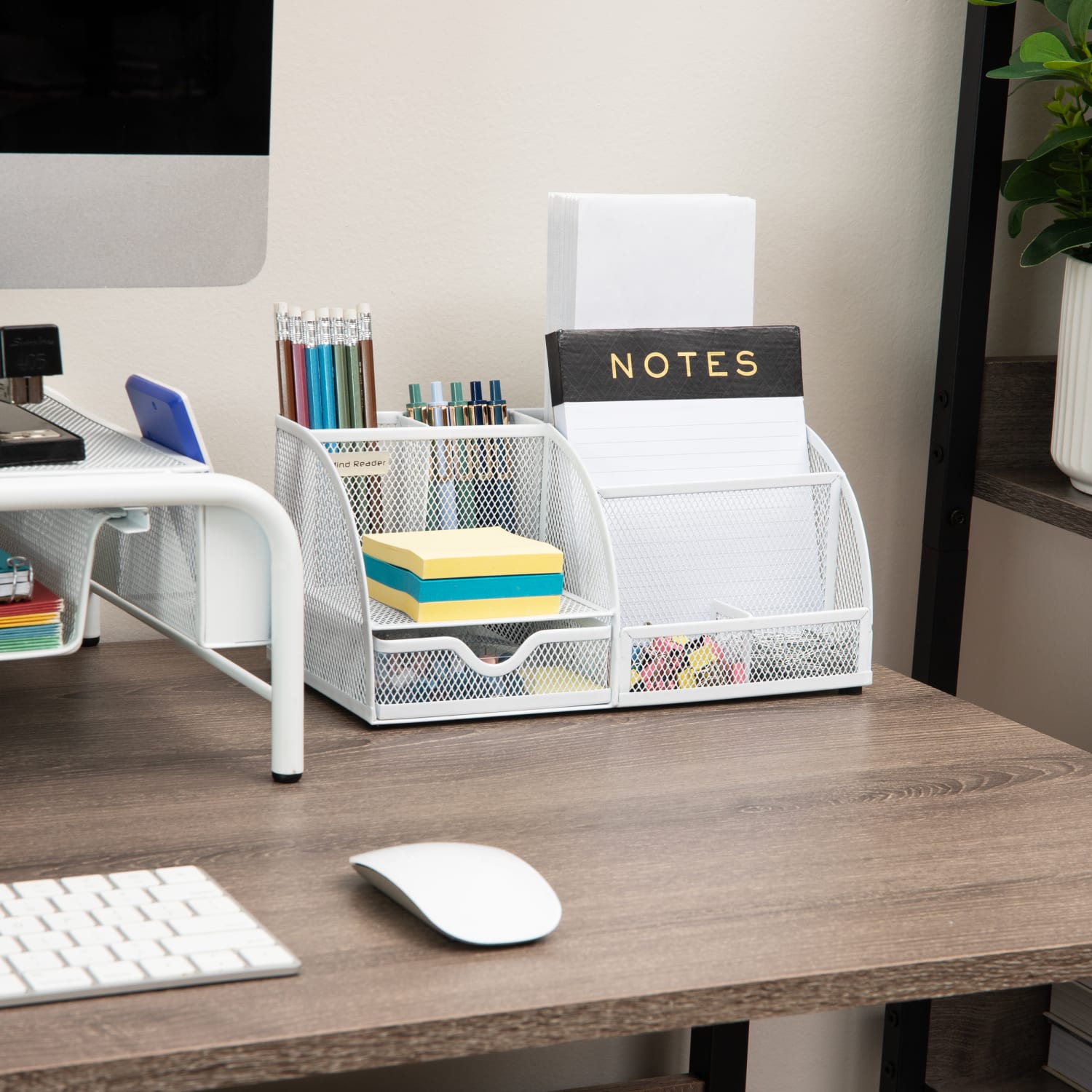 Mind Reader 7-Compartment Desktop Organizer, 5-1/4inH x 5-1/2inW x 11inD, White - Image 3