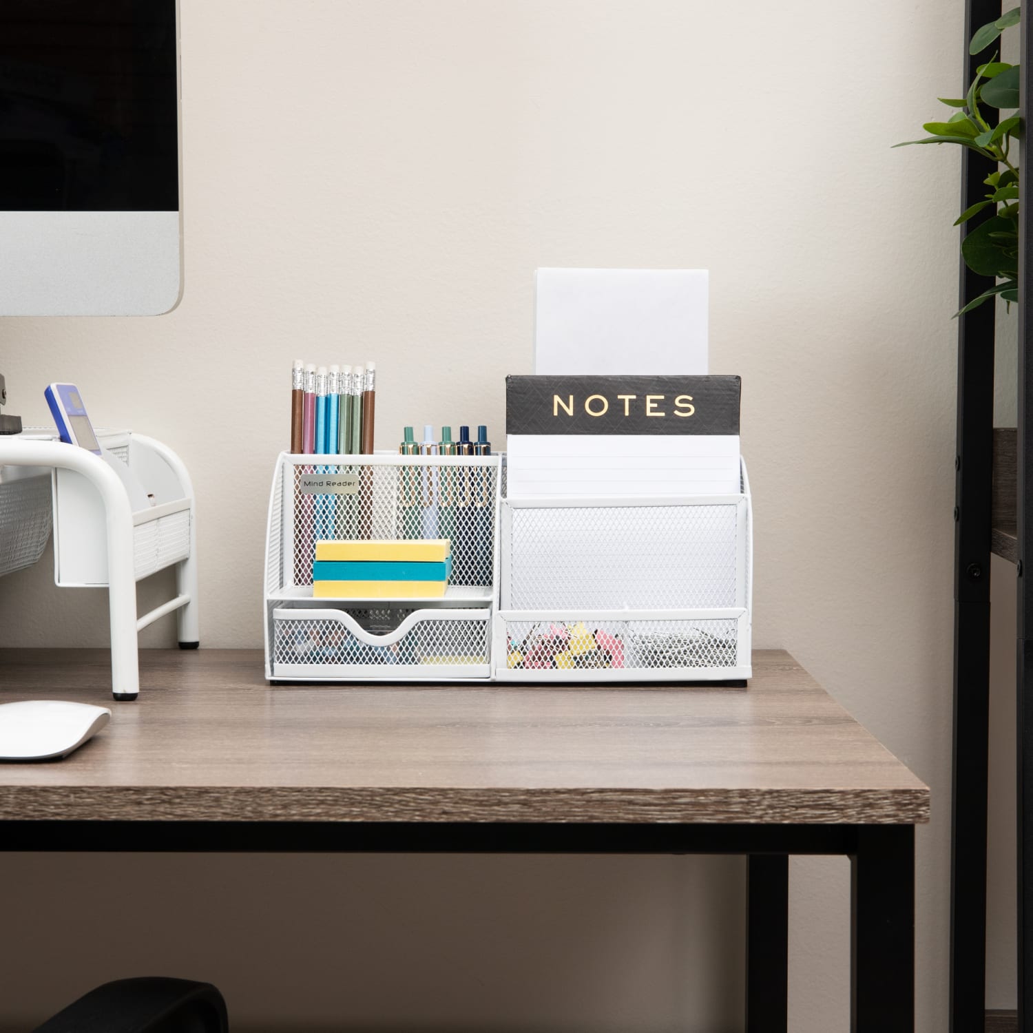 Mind Reader 7-Compartment Desktop Organizer, 5-1/4inH x 5-1/2inW x 11inD, White - Image 6
