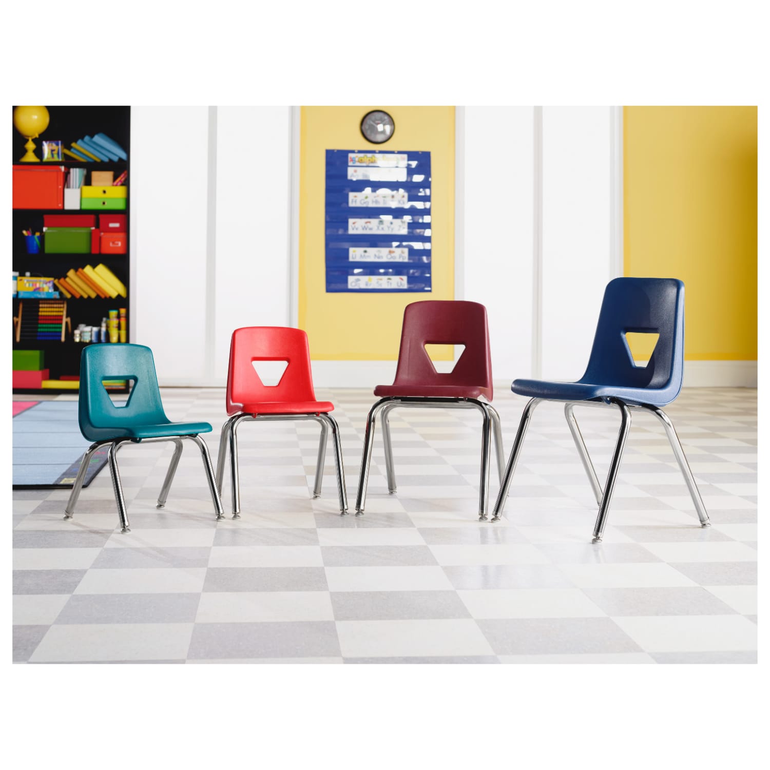 Lorell Classroom Student Stack Chairs, 18inH Seat, Navy/Silver, Set Of 4 - Image 3