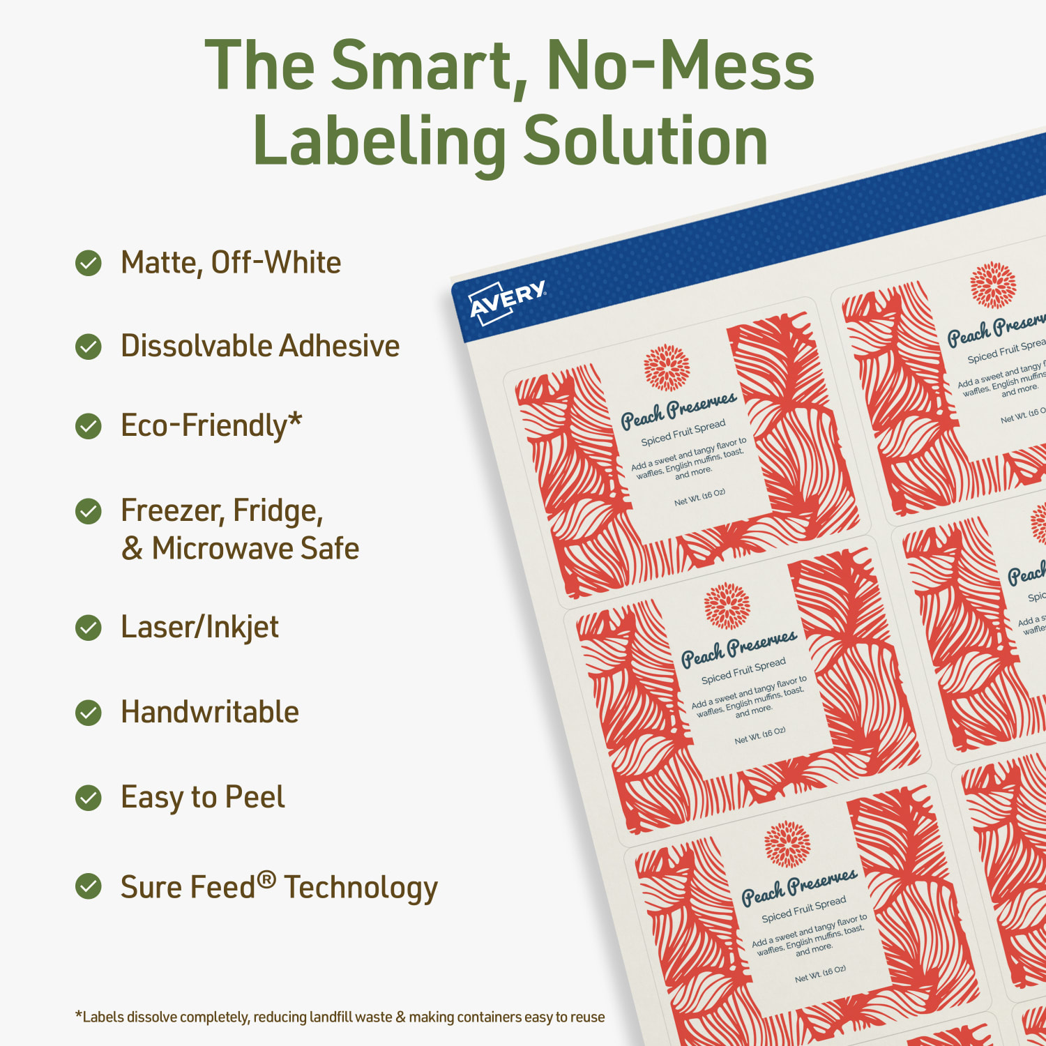 Avery Dissolvable Labels With Sure Feed Technology, 94235-DWMP10, Rectangle, 2inx2-5/8in, Matte Off-White, Pack Of 150 - Image 3