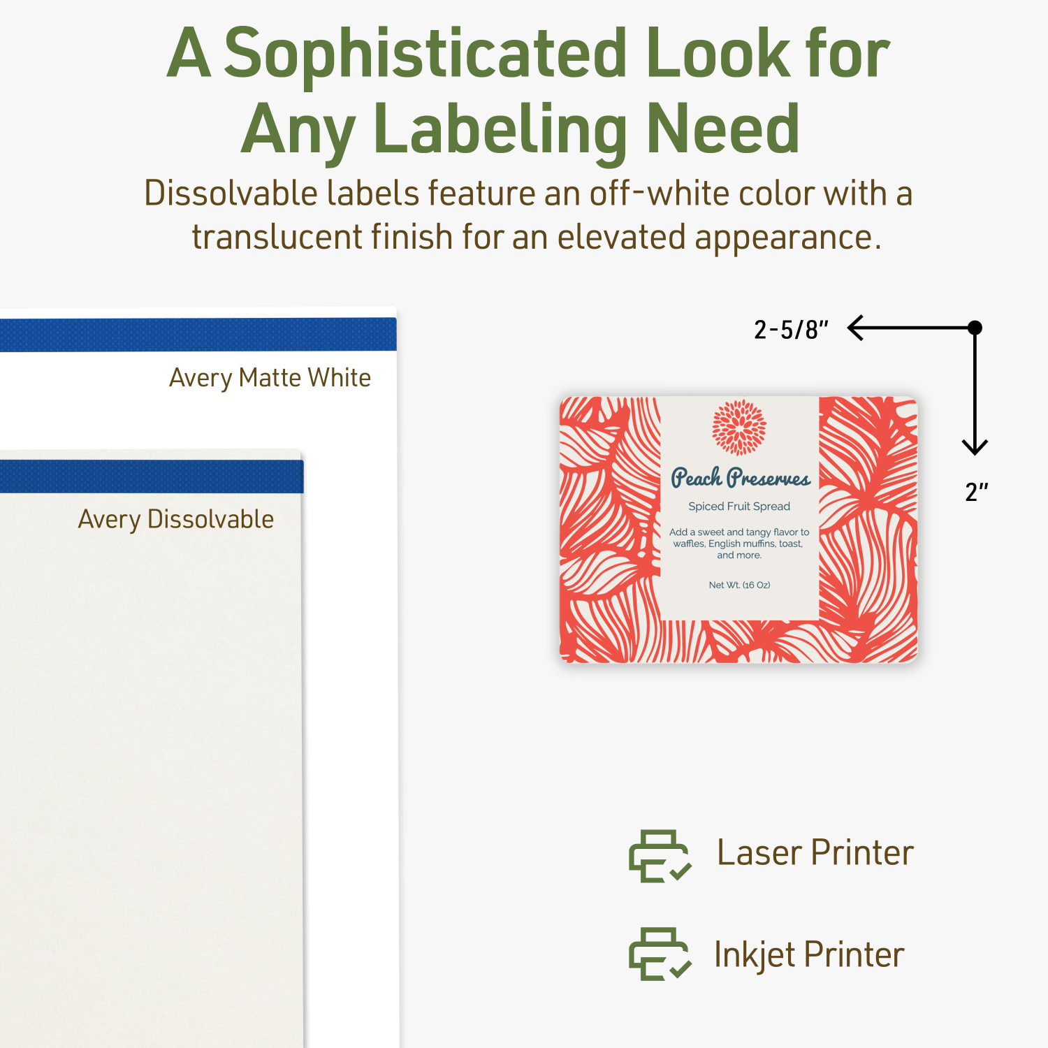Avery Dissolvable Labels With Sure Feed Technology, 94235-DWMP10, Rectangle, 2inx2-5/8in, Matte Off-White, Pack Of 150 - Image 5