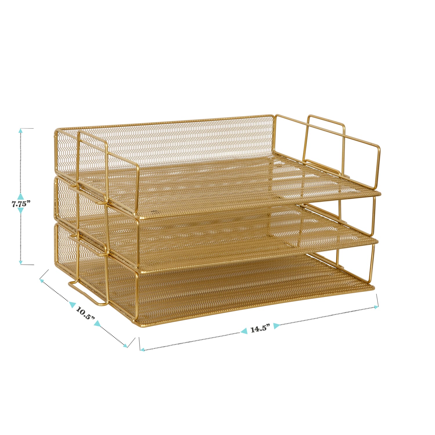 Martha Stewart Ryder 3-Tier Stackable Steel Mesh Desk Letter Tray Organizer, 7-3/4inH x 14-1/2inW x 10-1/2inD, Gold - Image 5