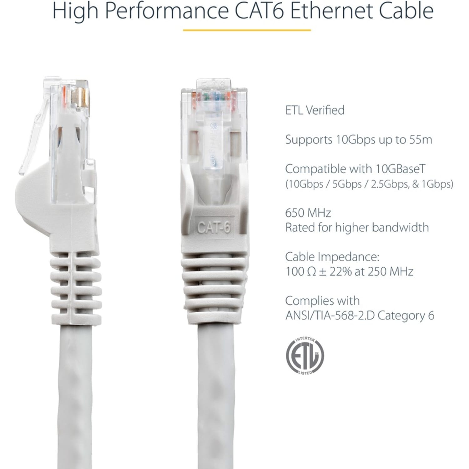 StarTech.com 7ft CAT6 Ethernet Cable - Gray Snagless Gigabit CAT 6 Wire - 7ft Gray CAT6 up to 160ft - N6PATCH7GR - Image 4