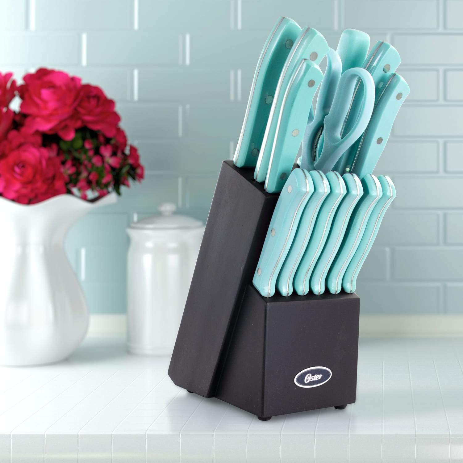 Oster Steffen 14-Piece Stainless-Steel Cutlery Set With Block, Blue - Image 6