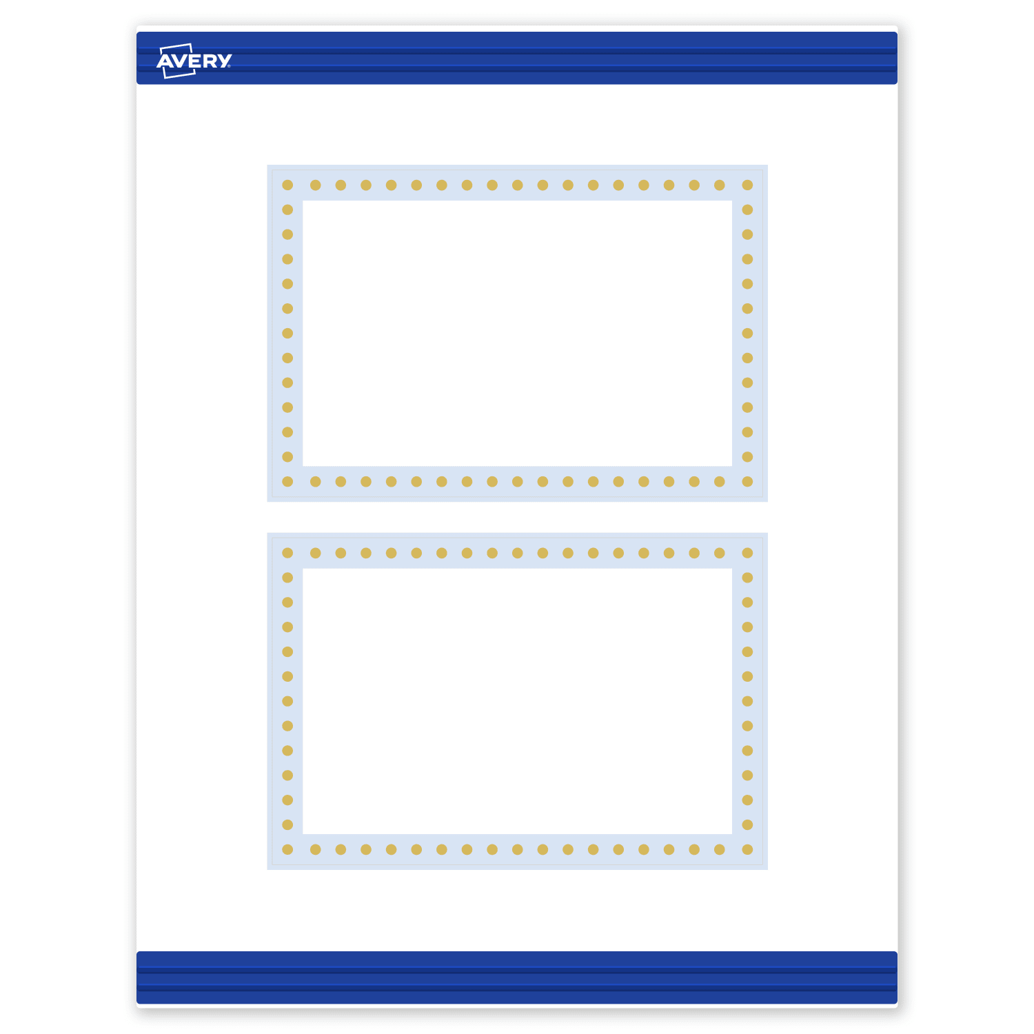 Avery Printable Postcards With Sure Feed Technology, 4in x 6in, Matte White With Gold Dots/Blue Border Design, Pack Of 20 - Image 3
