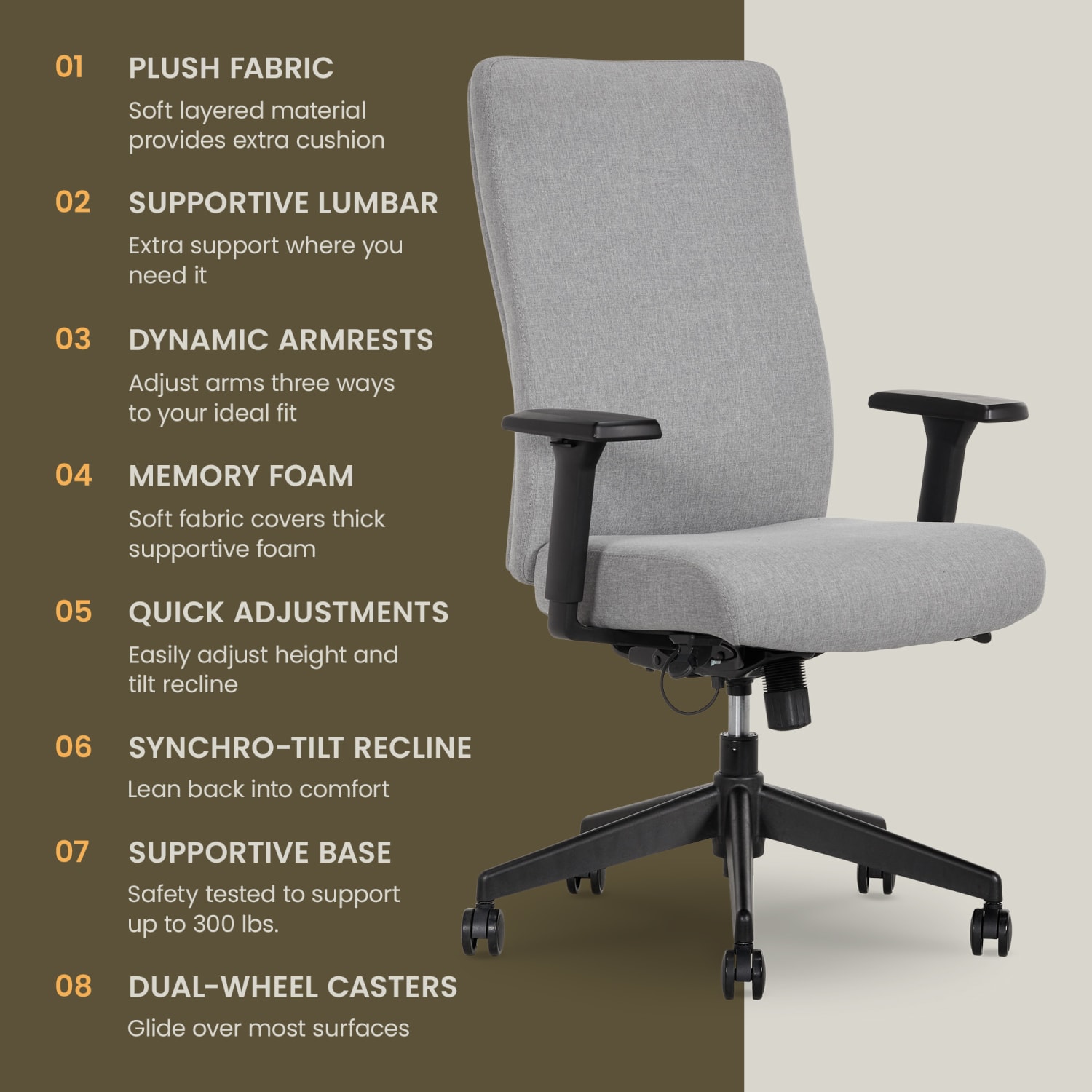 Serta Commercial Eco-2000 High-Back Ergonomic Fabric Chair, Gray - Image 8
