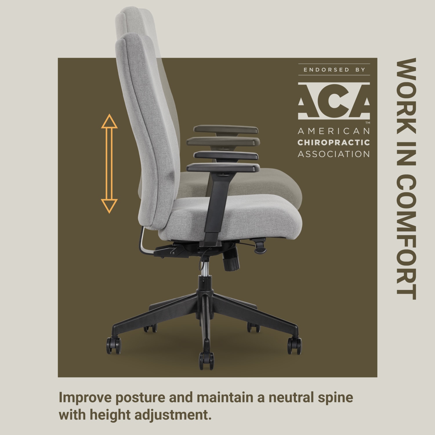 Serta Commercial Eco-2000 High-Back Ergonomic Fabric Chair, Gray - Image 10