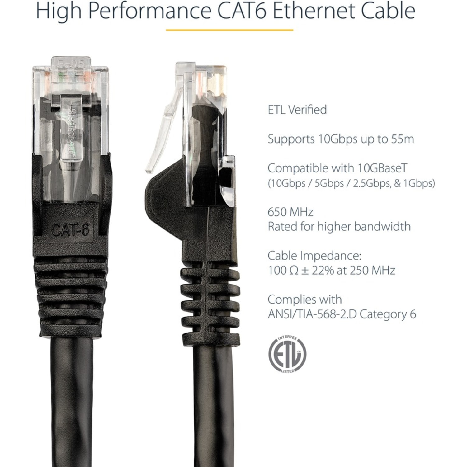 StarTech.com 12ft Black Cat6 Patch Cable with Snagless RJ45 Connectors - Cat6 Ethernet Cable - 12 ft Cat6 UTP Cable - N6PATCH12BK - Image 4