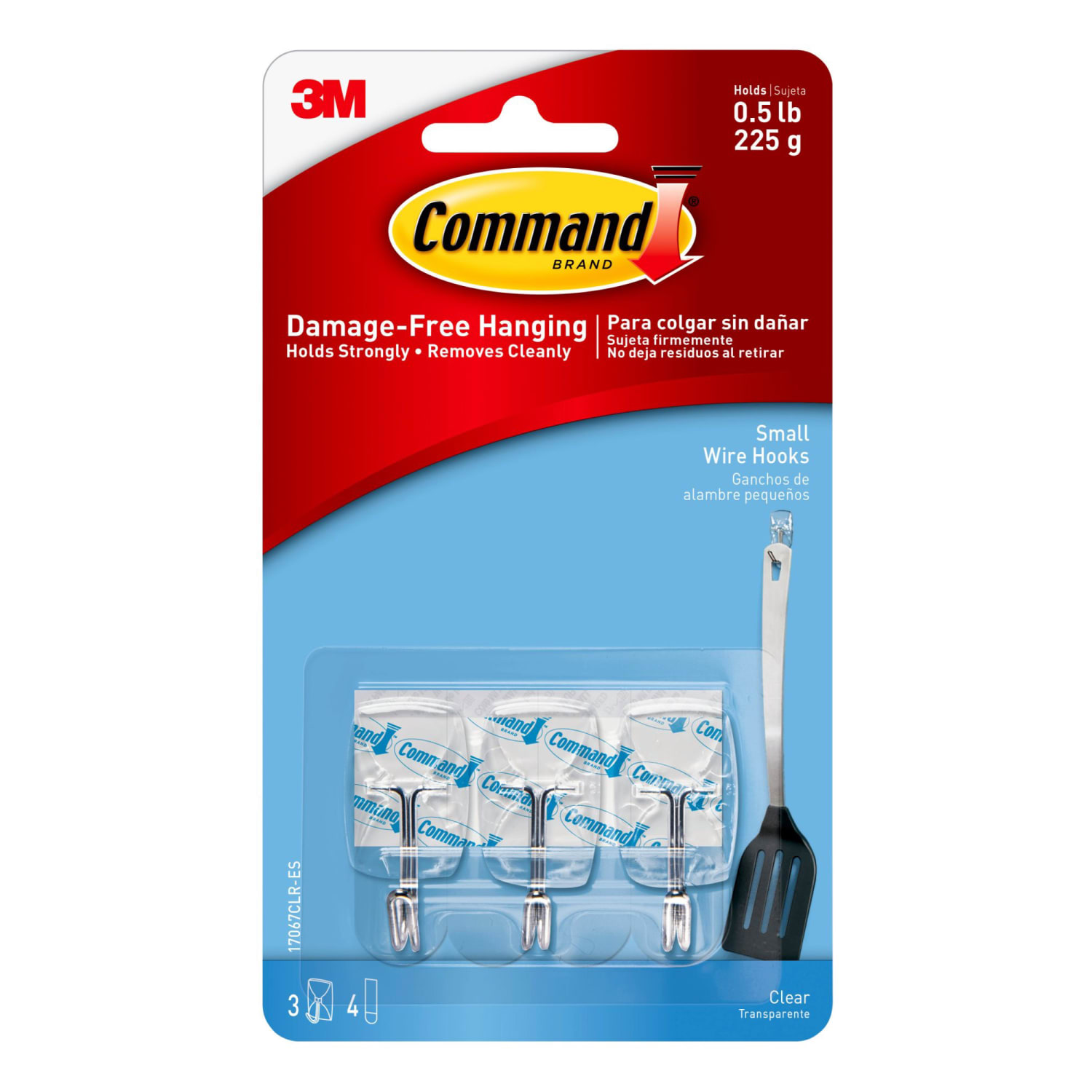 Command Small Clear Utensil Hooks, 3 Hooks, 4 White Adhesive Strips, Damage Free Hanging Picture Hangers, No Tools Wall Hanging Strips  - 17067CLR