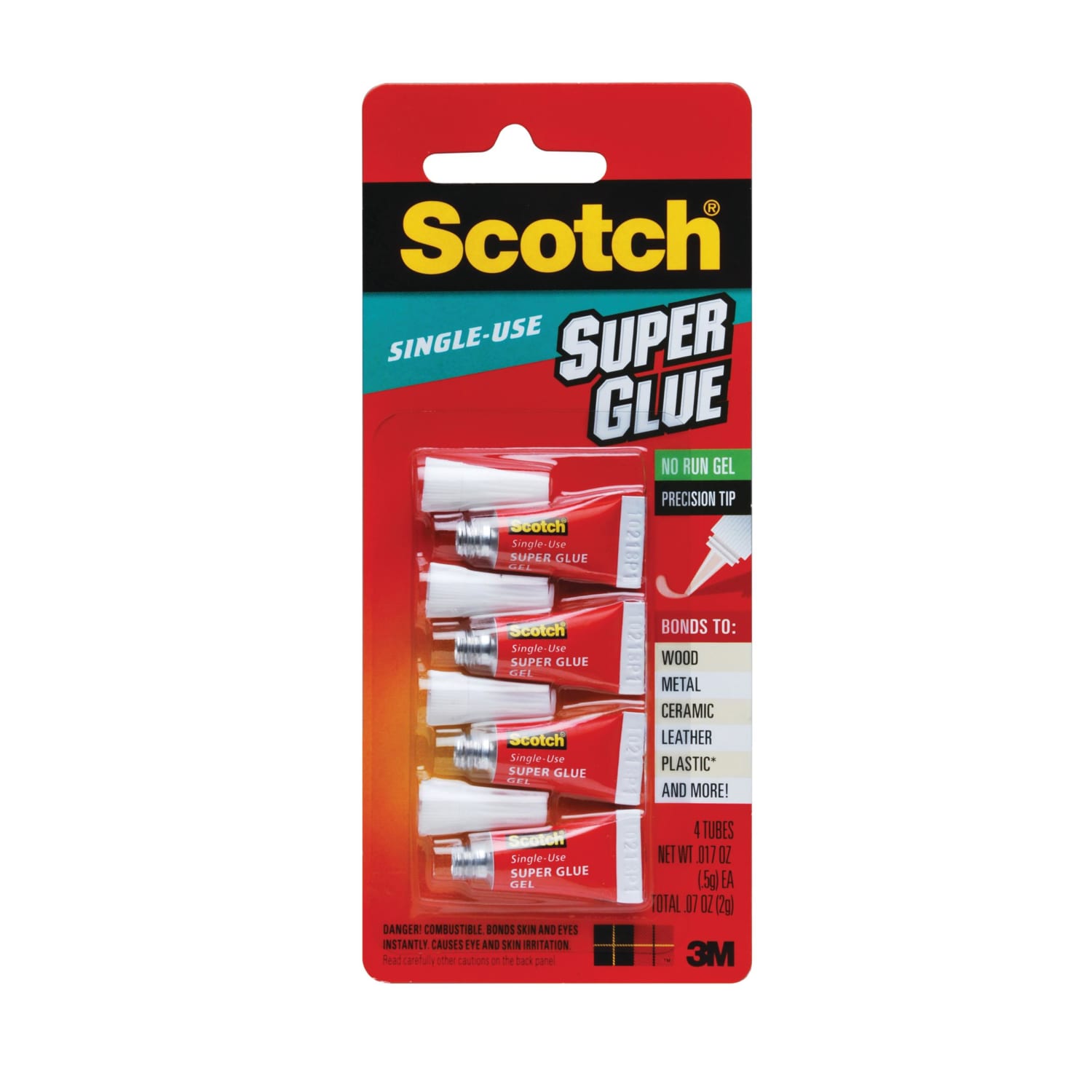 Scotch Super Glue Gel, .017 oz, 4-Pack - Fast-Drying, No Run Gel Formula