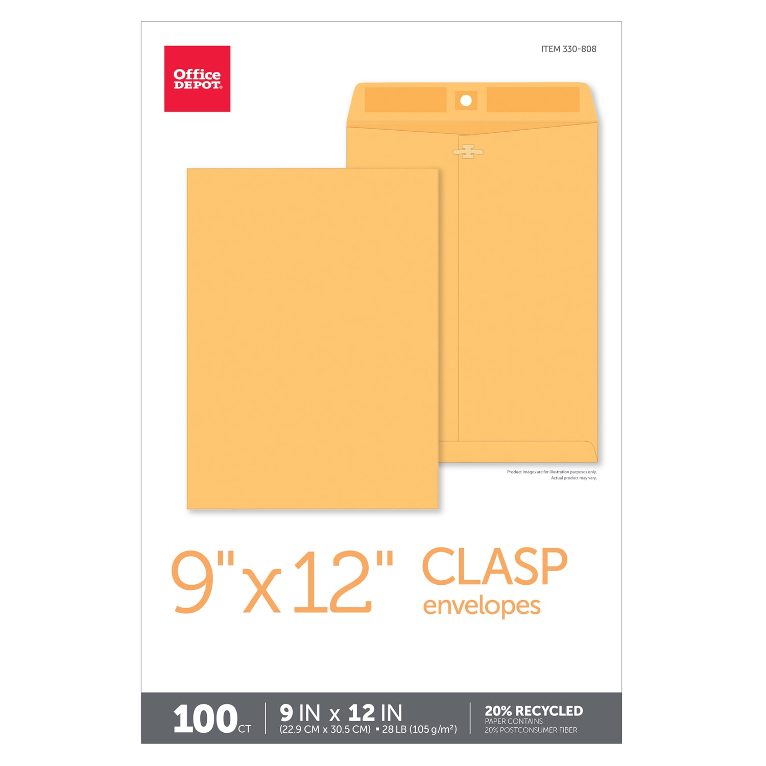 Office Depot Brand Manila Envelopes, 9in x 12in, Clasp Closure, Brown Kraft, Box Of 100 - Image 5