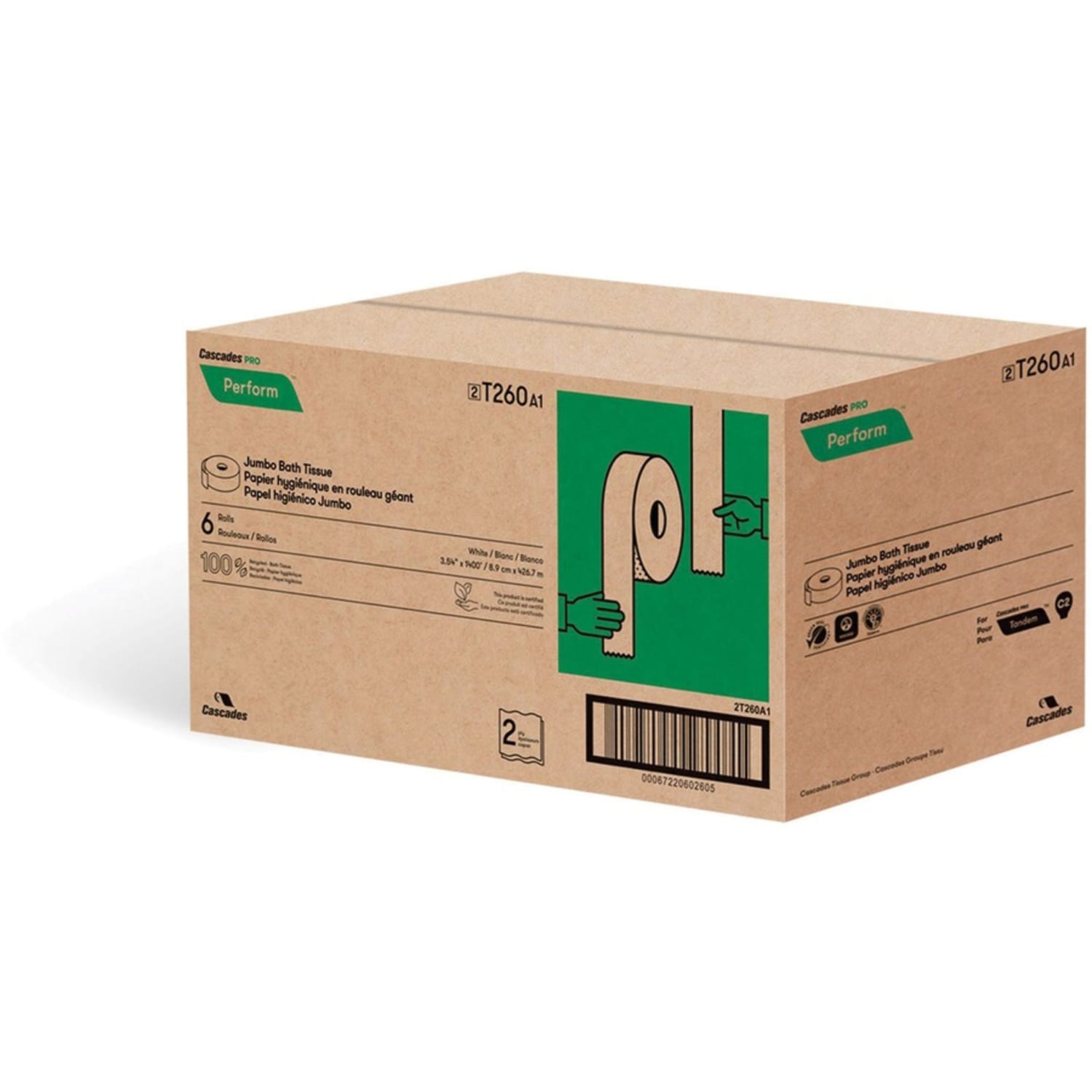 Cascades PRO Perform 100% Recycled Jumbo Toilet Paper, Pack Of 6 Rolls, for Tandem JRT Dispensers - Image 4