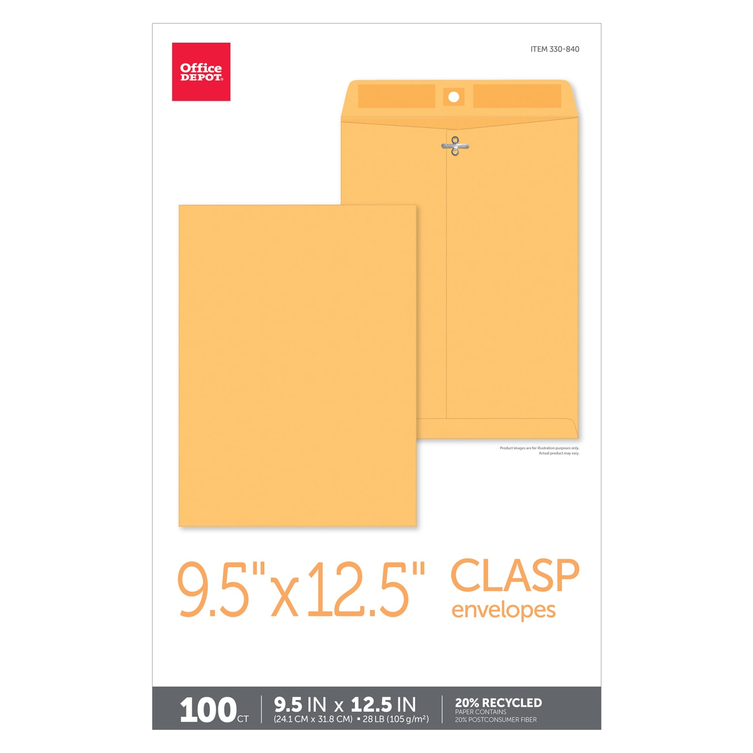 Office Depot Brand Manila Envelopes, 9-1/2in x 12-1/2in, Clasp Closure, Brown Kraft, Box Of 100 - Image 5
