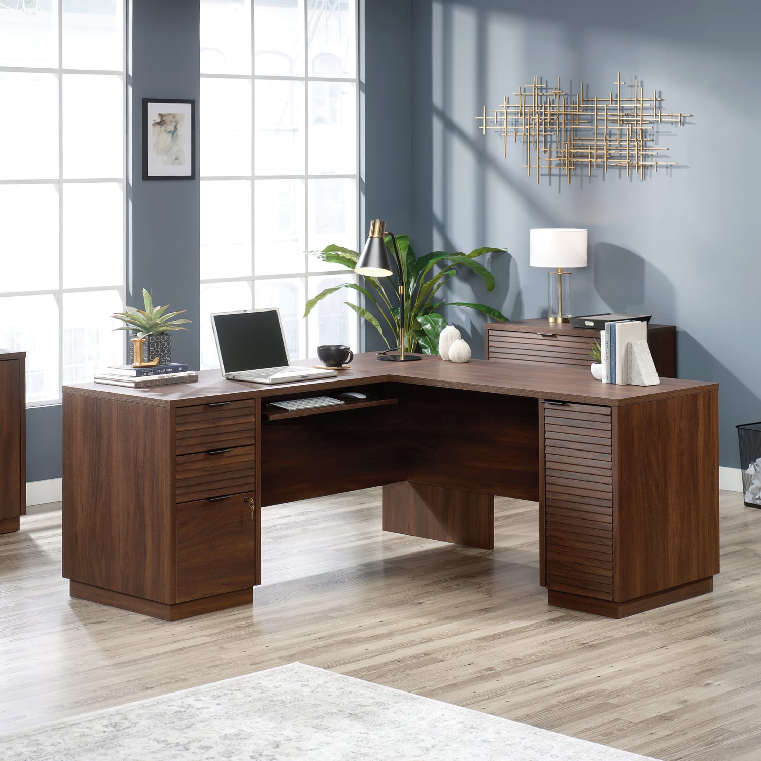 Sauder Englewood 65inW L-Shaped Corner Desk, Spiced Mahogany - Image 3