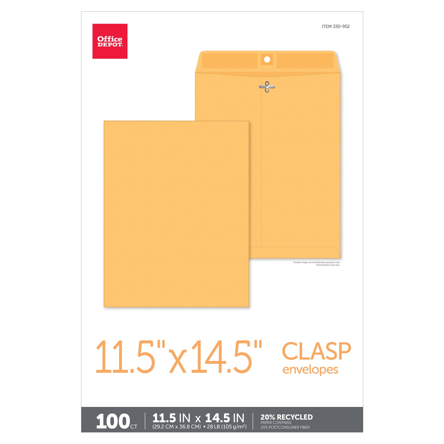 Office Depot Brand Manila Envelopes, 11-1/2in x 14-1/2in, Clasp Closure, Brown Kraft, Box Of 100 - Image 5